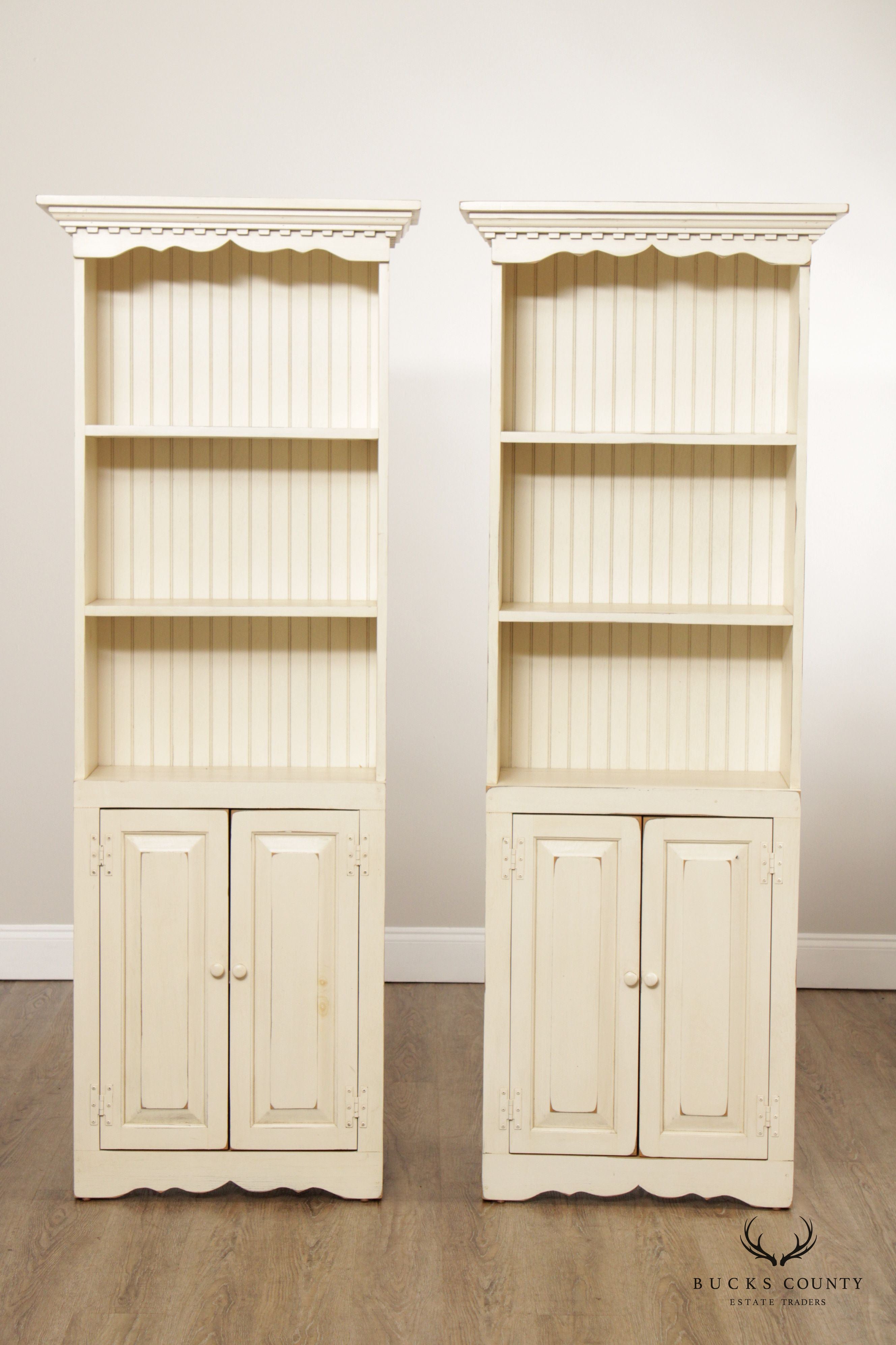 PAIR OF VINTAGE PAINTED FARMHOUSE STYLE PINE BOOKCASES