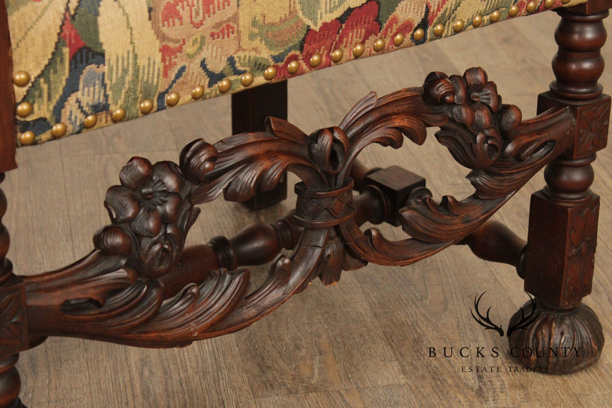 Antique French Baroque Style Carved Walnut Armchair