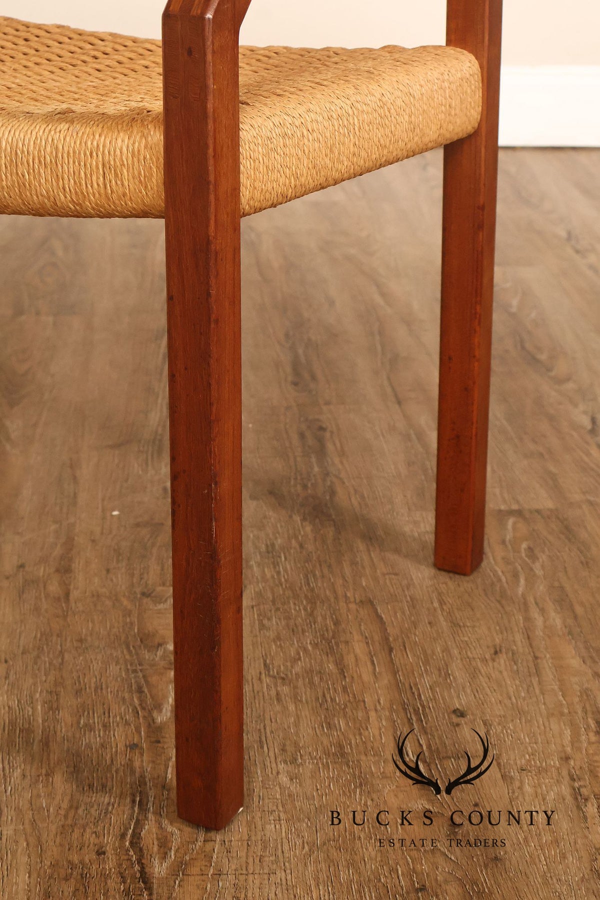 Mid-Century Modern Teak Armchair With Woven Rush Seat