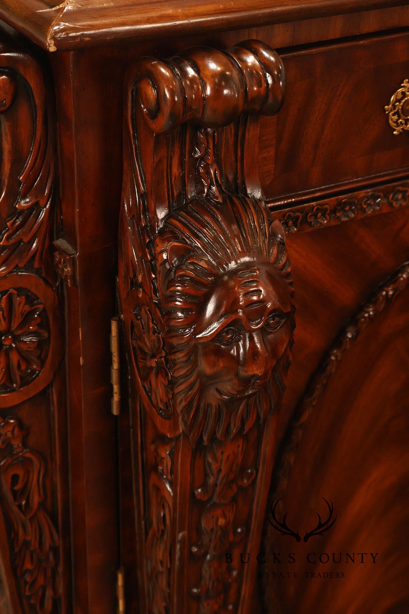 Maitland-Smith Carved Mahogany Leather Top Executive Partner's Desk