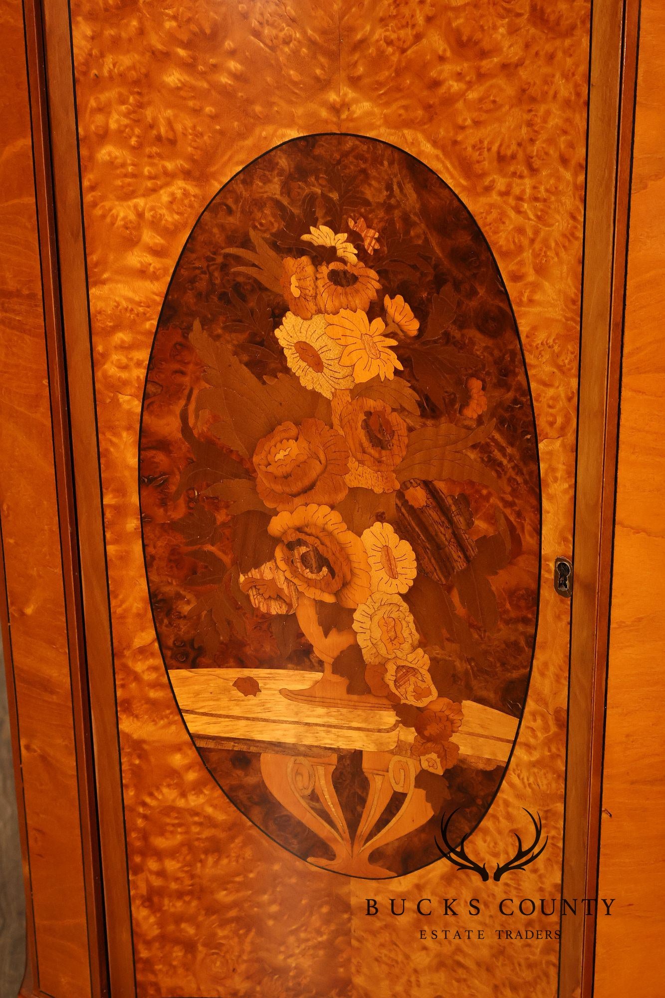 Italian Neoclassical Style Pair of Burl Wood Inlaid Sideboards