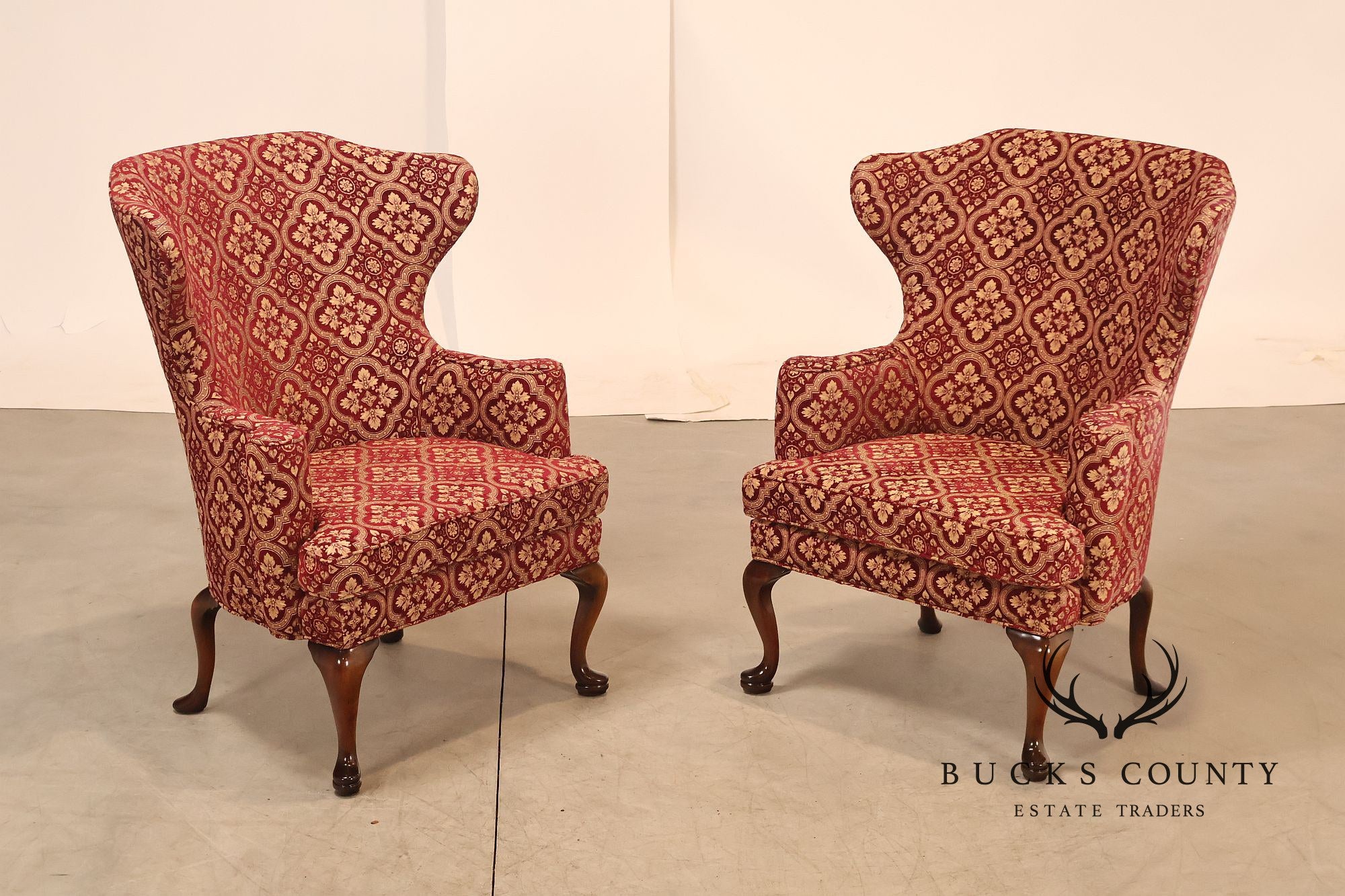 Smith & Watson Queen Anne Style Pair of Wing Chairs