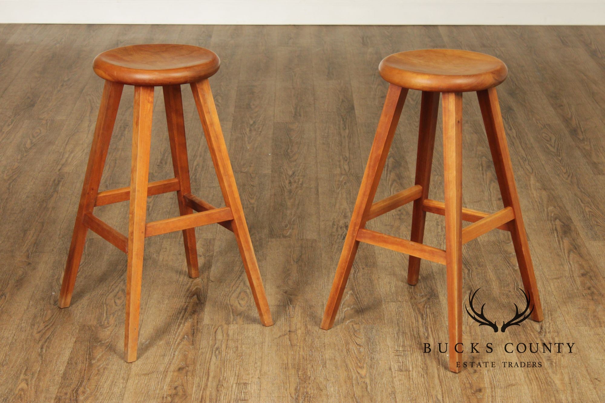 Thomas Moser Pair Of  Cherry Splay Leg Counter Stools