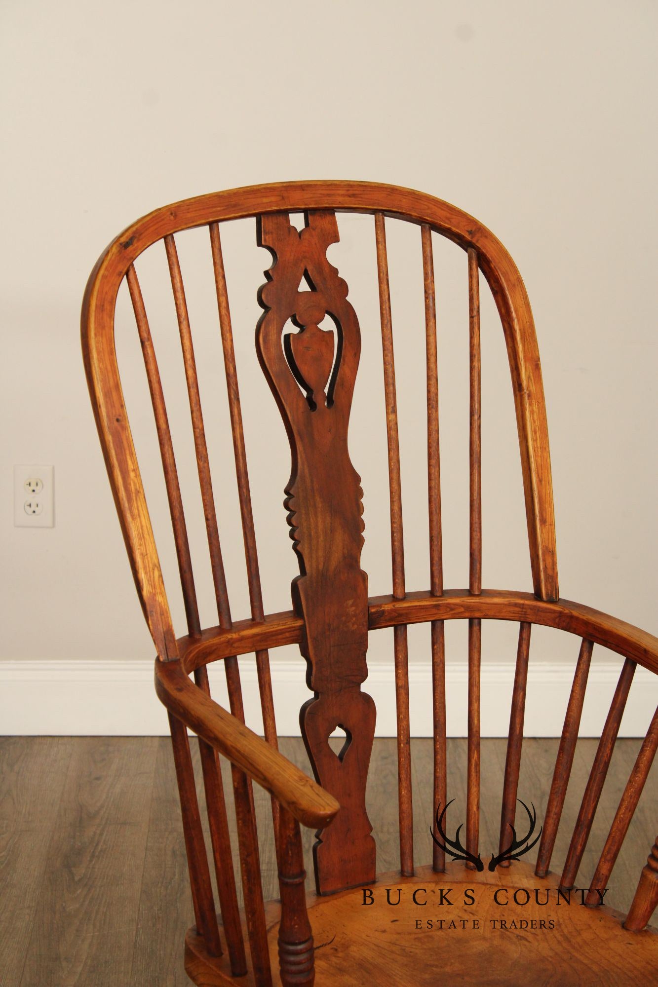 Antique Windsor Style High Back Armchair With Saddle Seat
