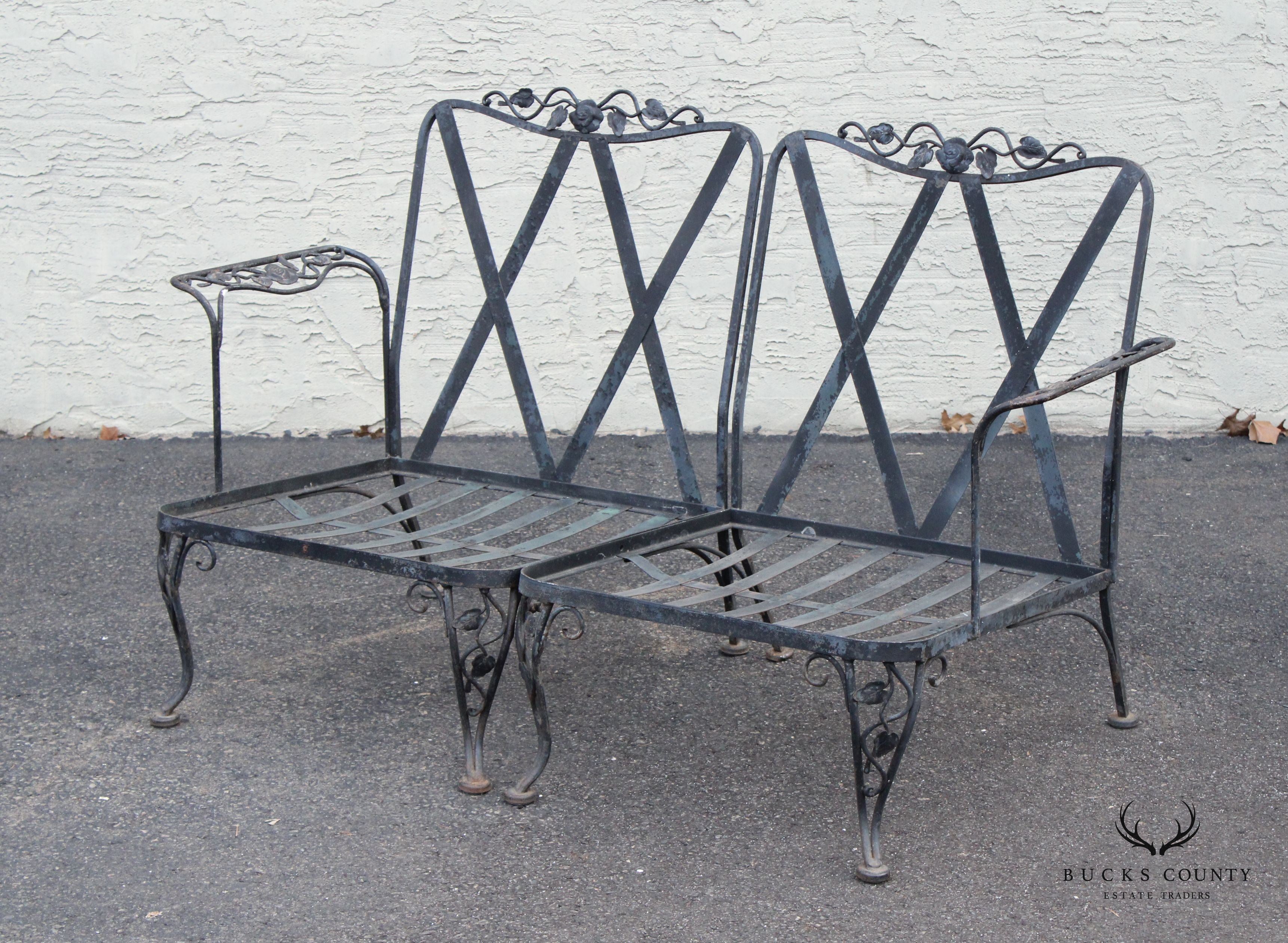 Woodard 'Chantilly Rose' Wrought Iron Two-Piece Outdoor Patio Bench