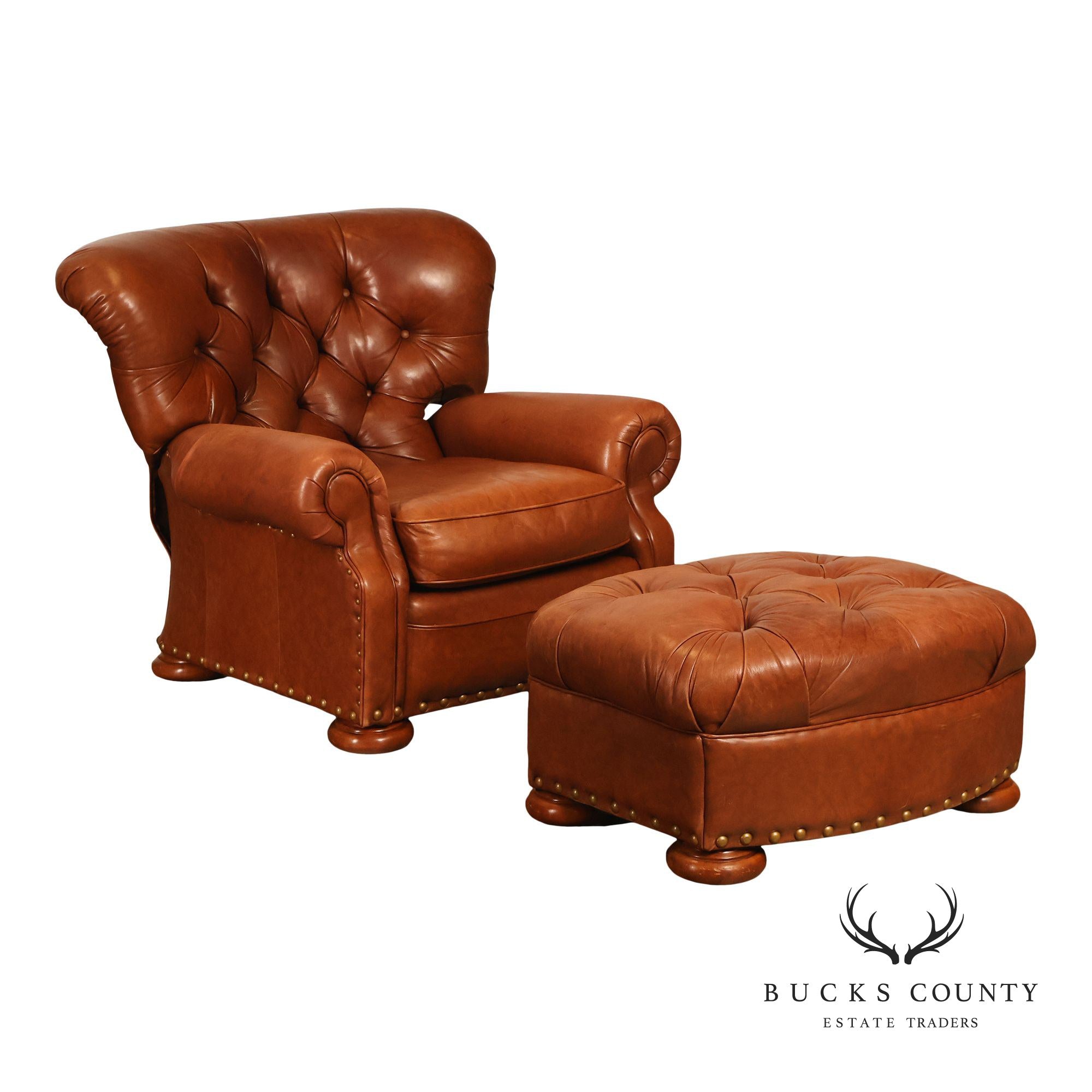 La-Z-Boy Tufted Leather Recliner Chair and Ottoman
