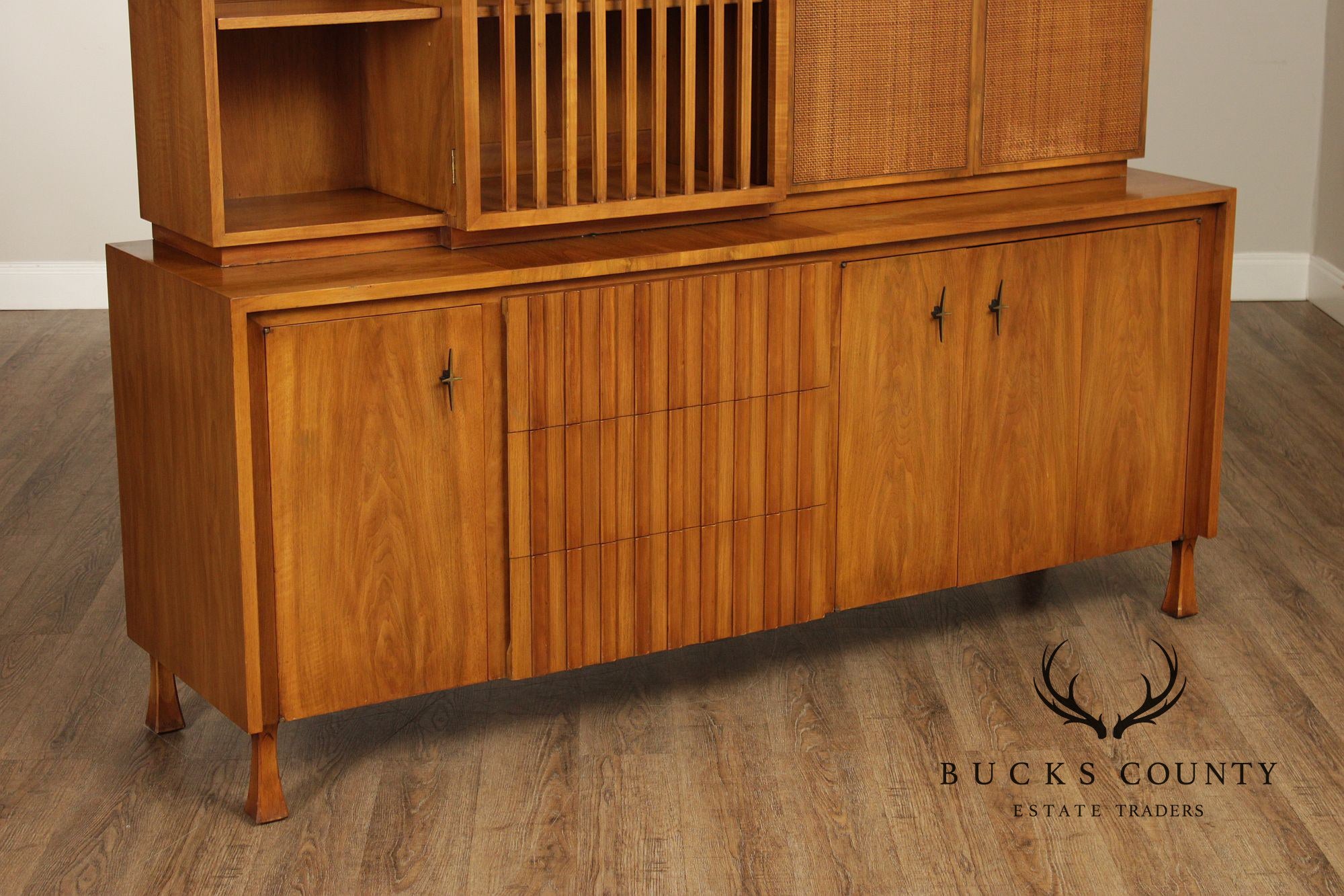John Widdicomb Mid-Century Modern Walnut Credenza Bookcase Cabinet