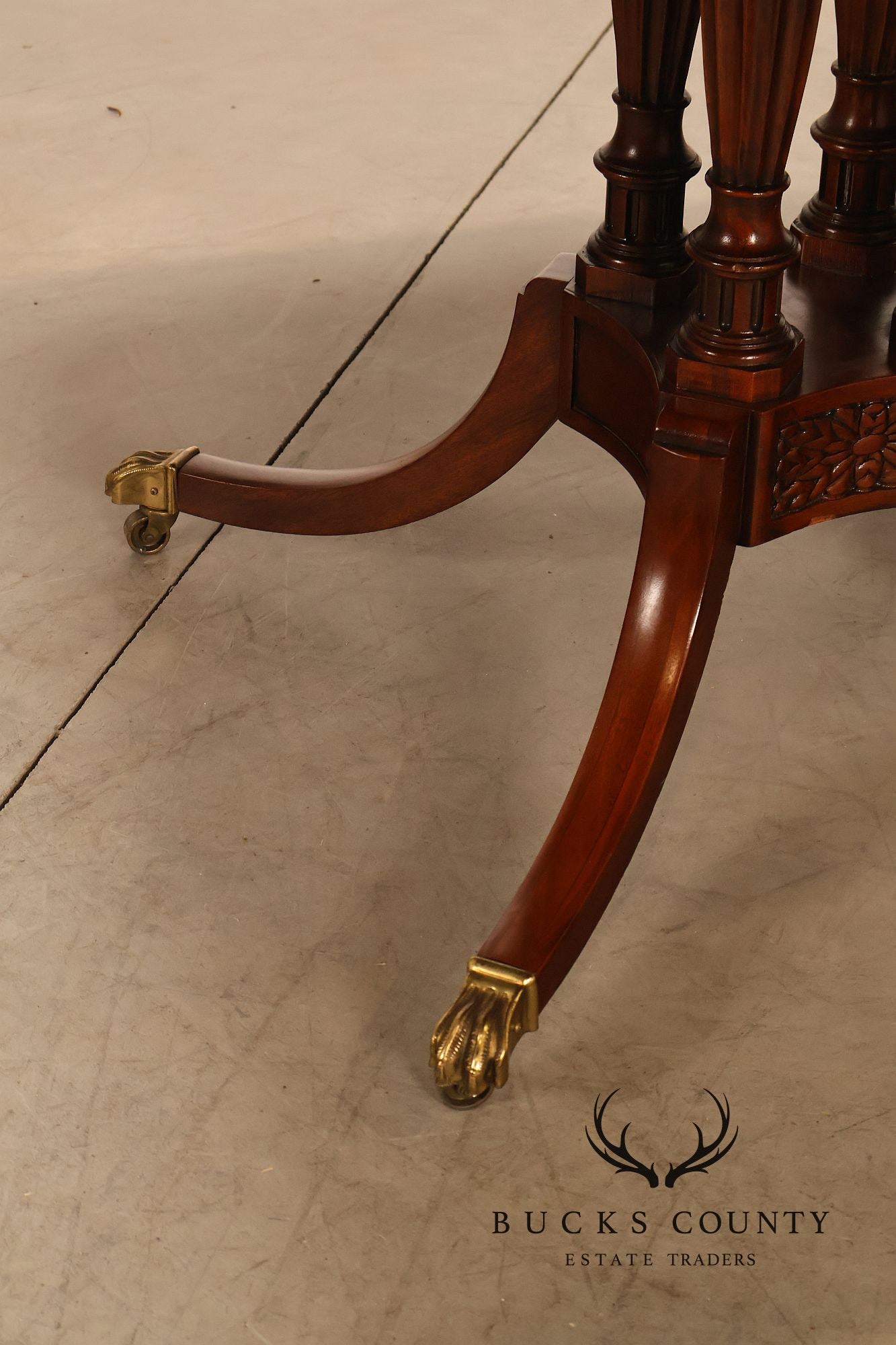 Baker Furniture Company Regency Style Mahogany Double Pedestal Dining Table With Satinwood Banding And Extension Leaves