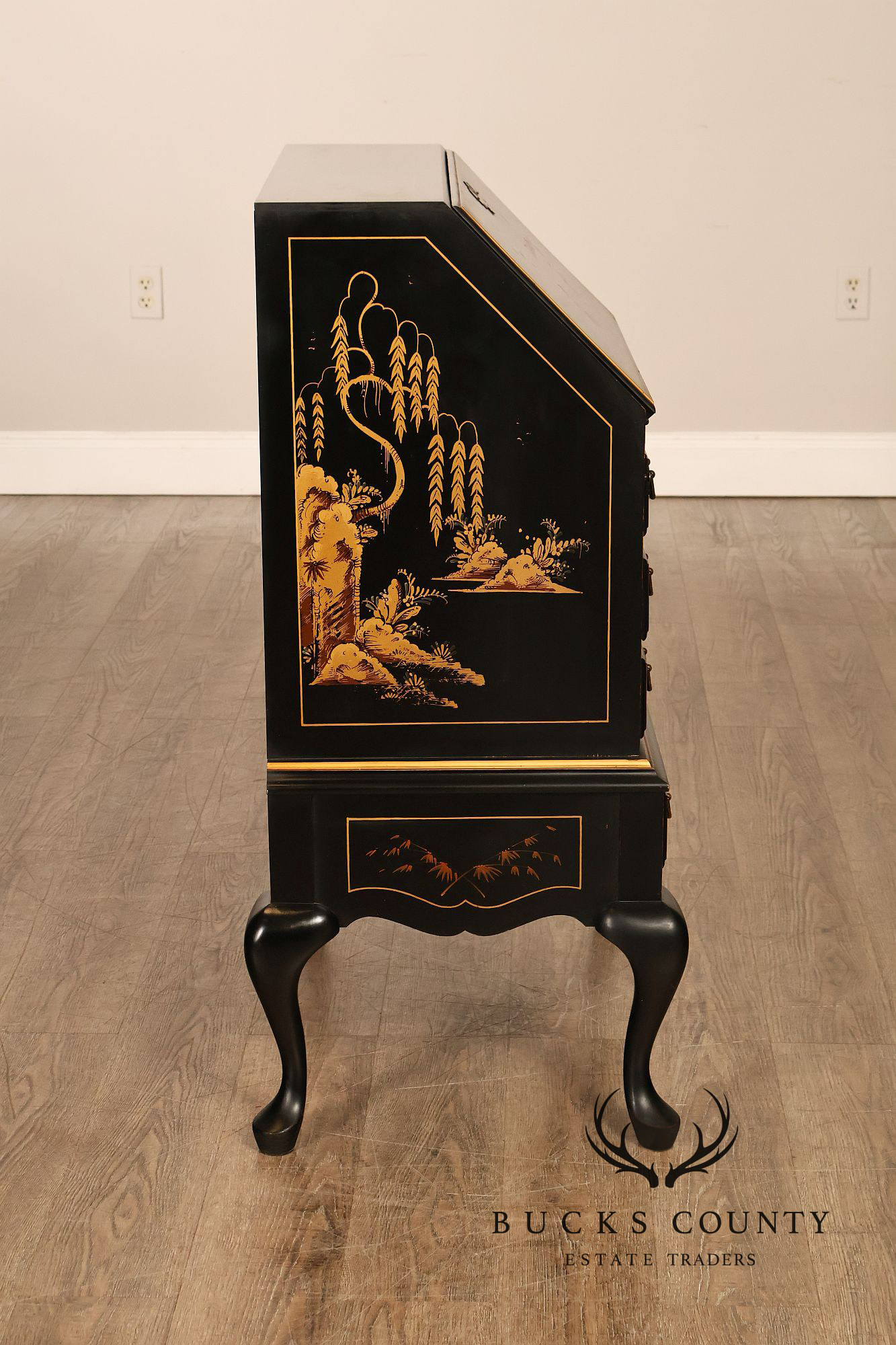 Queen Anne Style Chinoiserie Slant Front Writing Desk