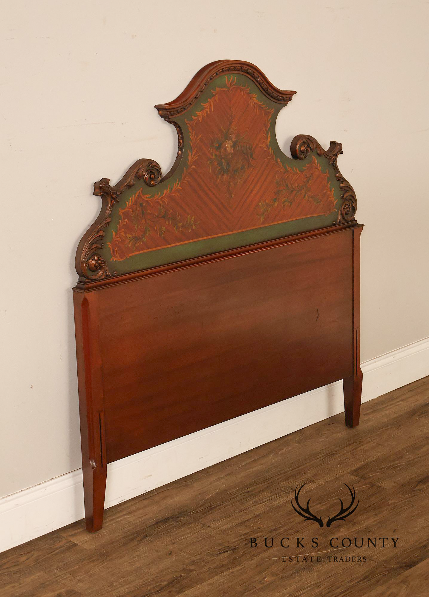 Edwardian Paint Decorated Satinwood Twin Headboard