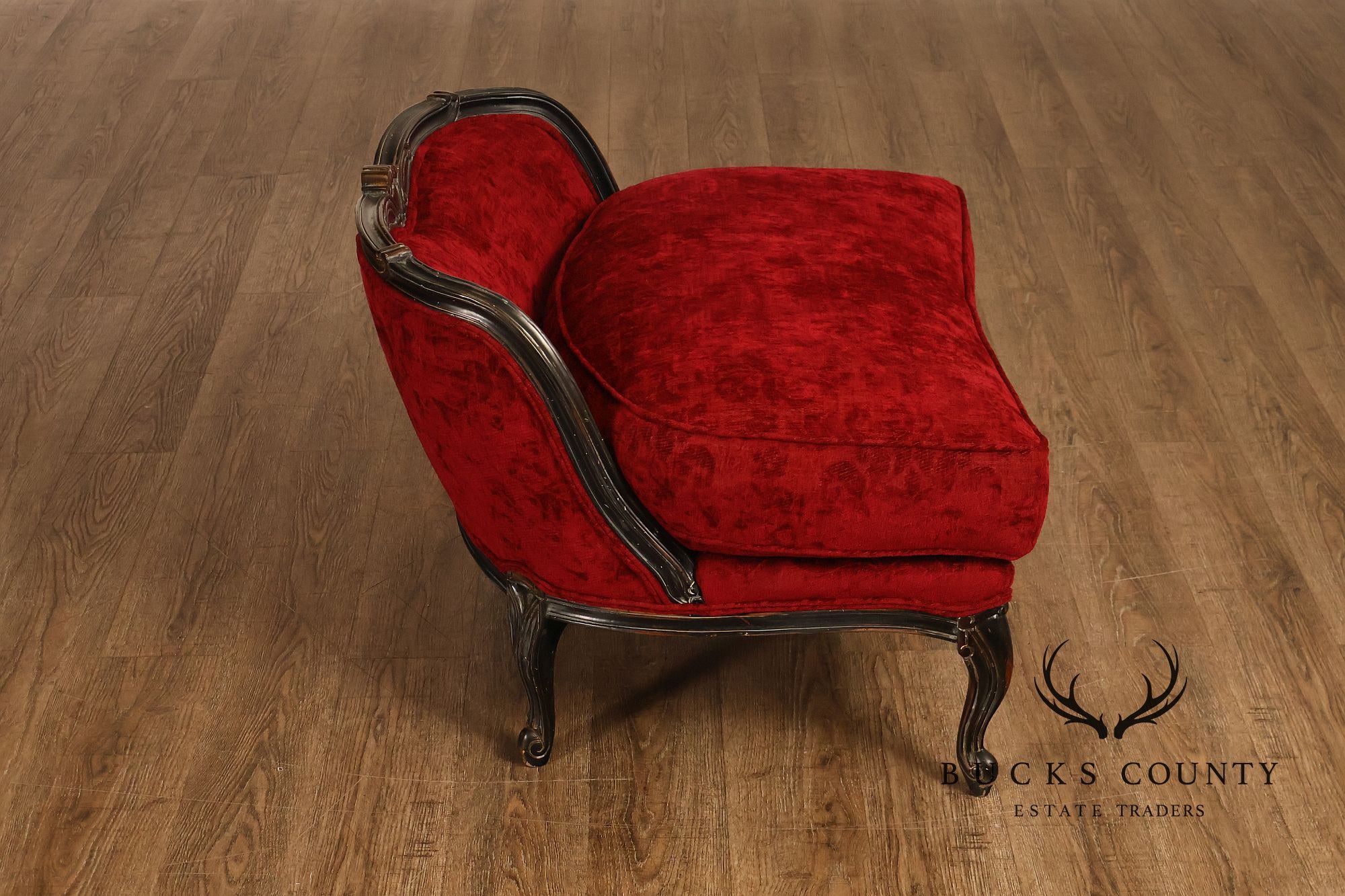 Henredon Louis XV Style Pair Of Red Upholstered Bergère Lounge Chairs