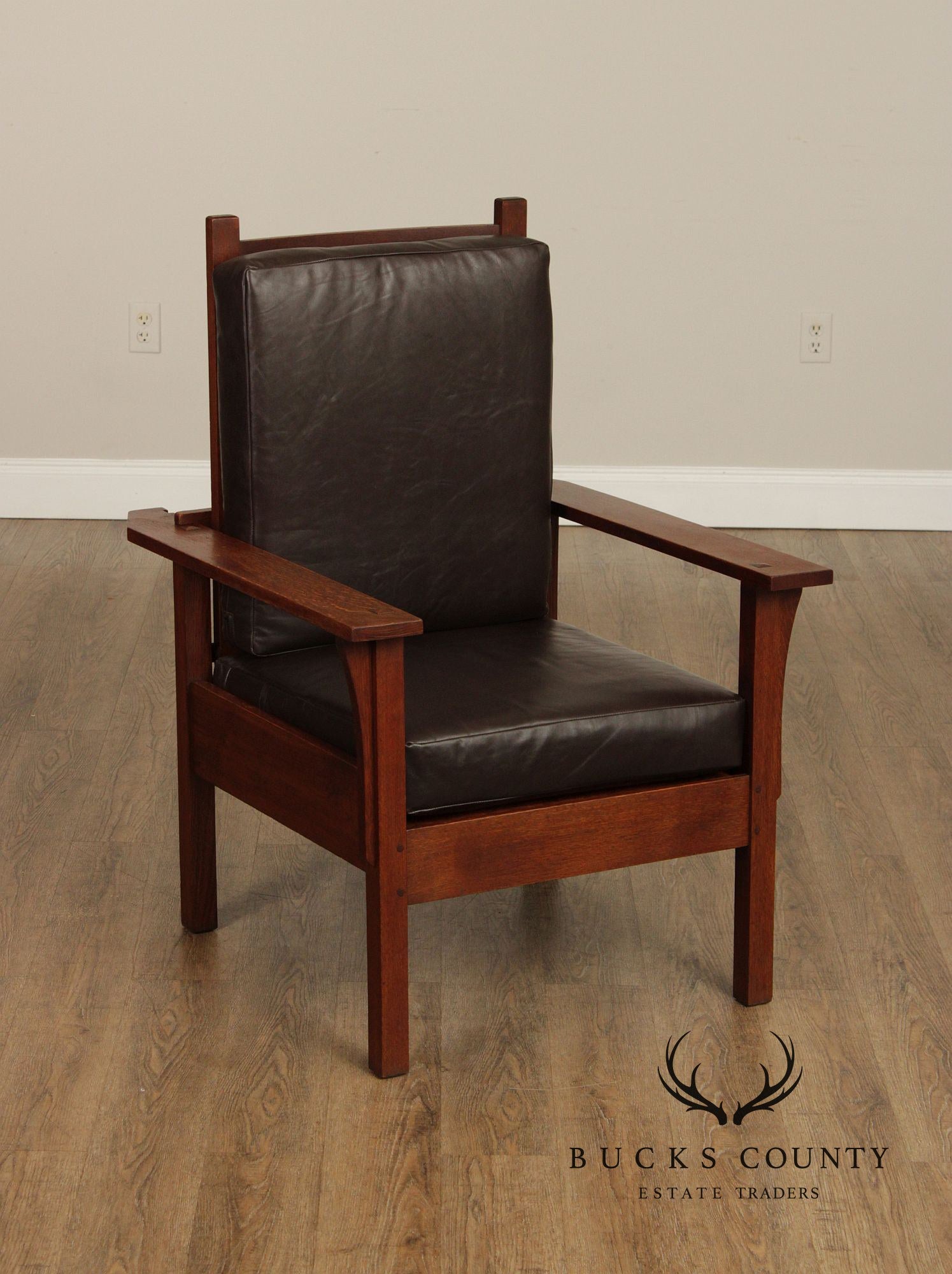 Antique Mission Oak and Leather Reclining Morris Chair