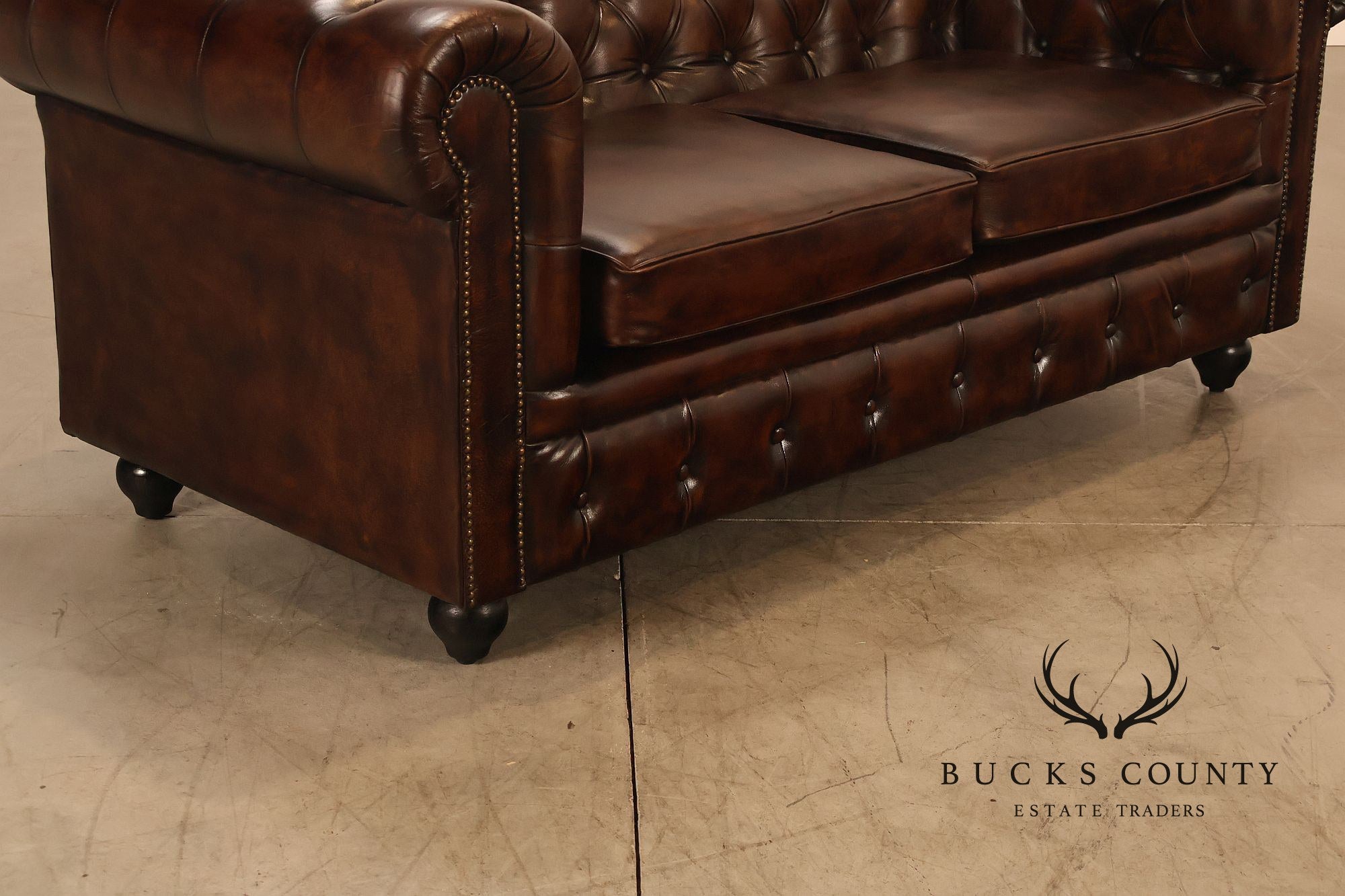 Chesterfield Style Tufted Brown Leather Sofa