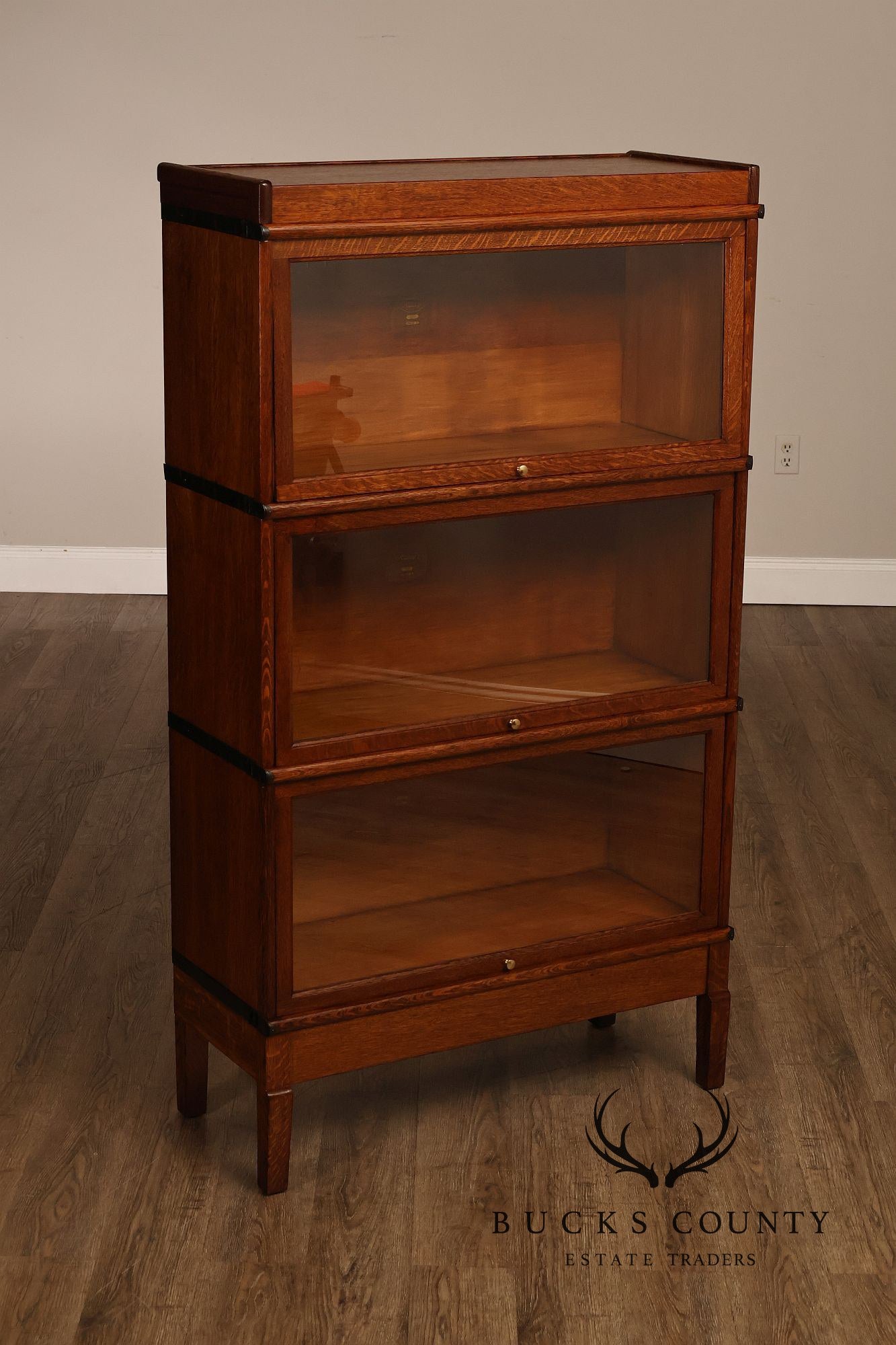 Macey Antique Oak Three Stack Barrister Bookcase