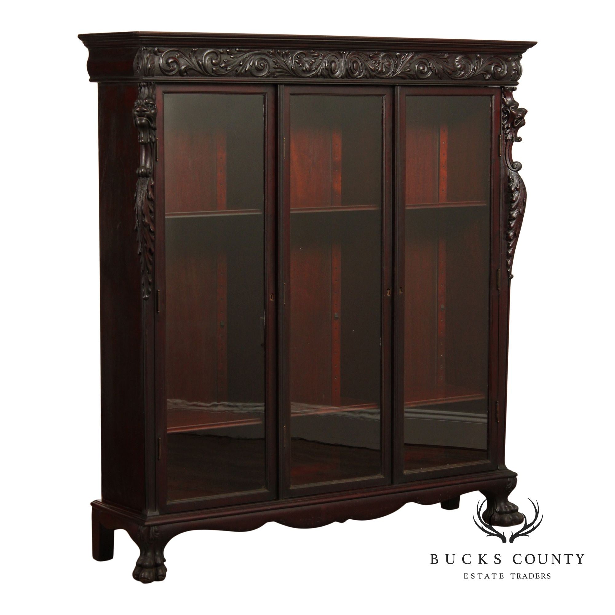 Antique Renaissance Revival Carved Mahogany Bookcase