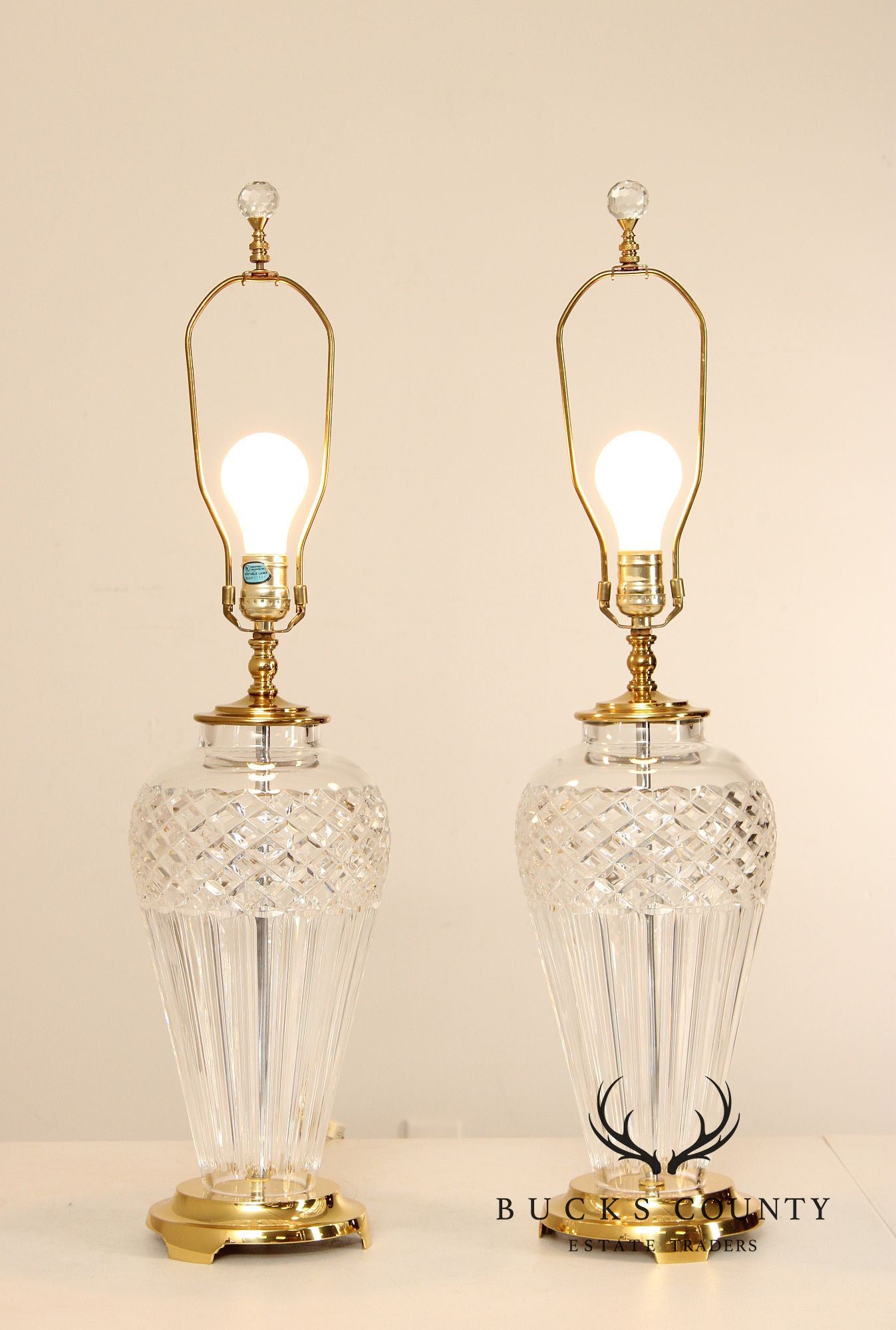 Waterford Belline Collection Pair of Crystal and Brass Table Lamps