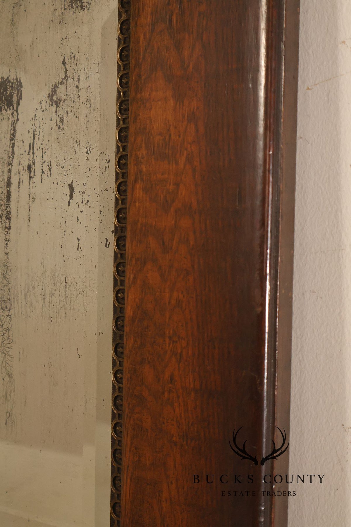 Antique Victorian Oak Wall Mirror With Cast Iron Coat Hooks