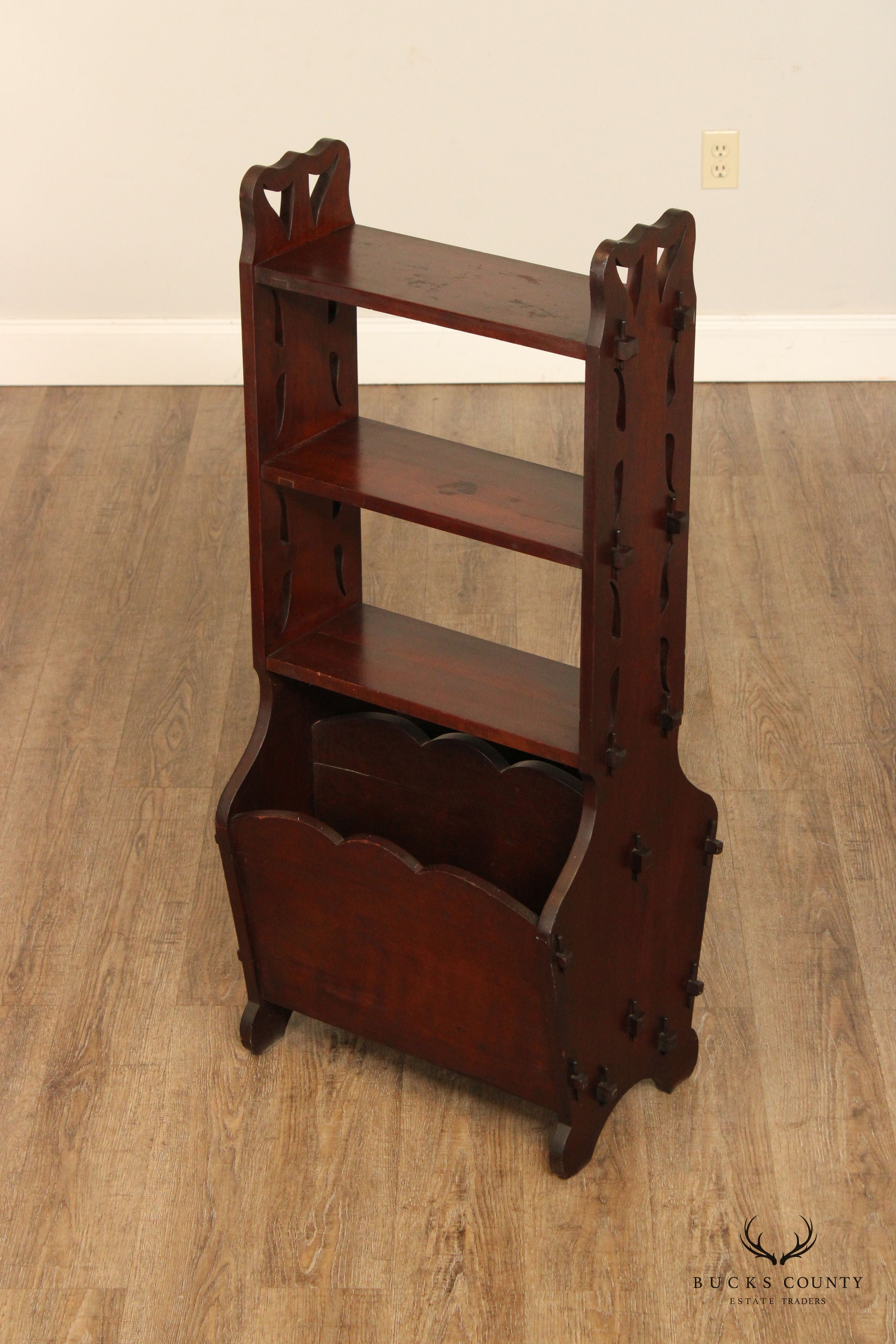 Arts and Crafts Antique Mahogany Magazine Rack and Bookshelf