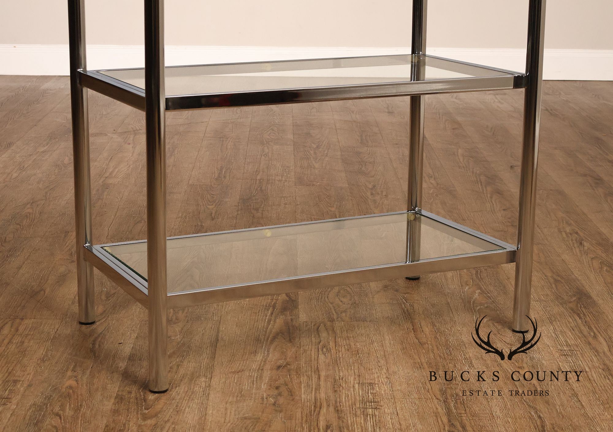 Italian Regency Style Chrome and Glass Etagere Shelf