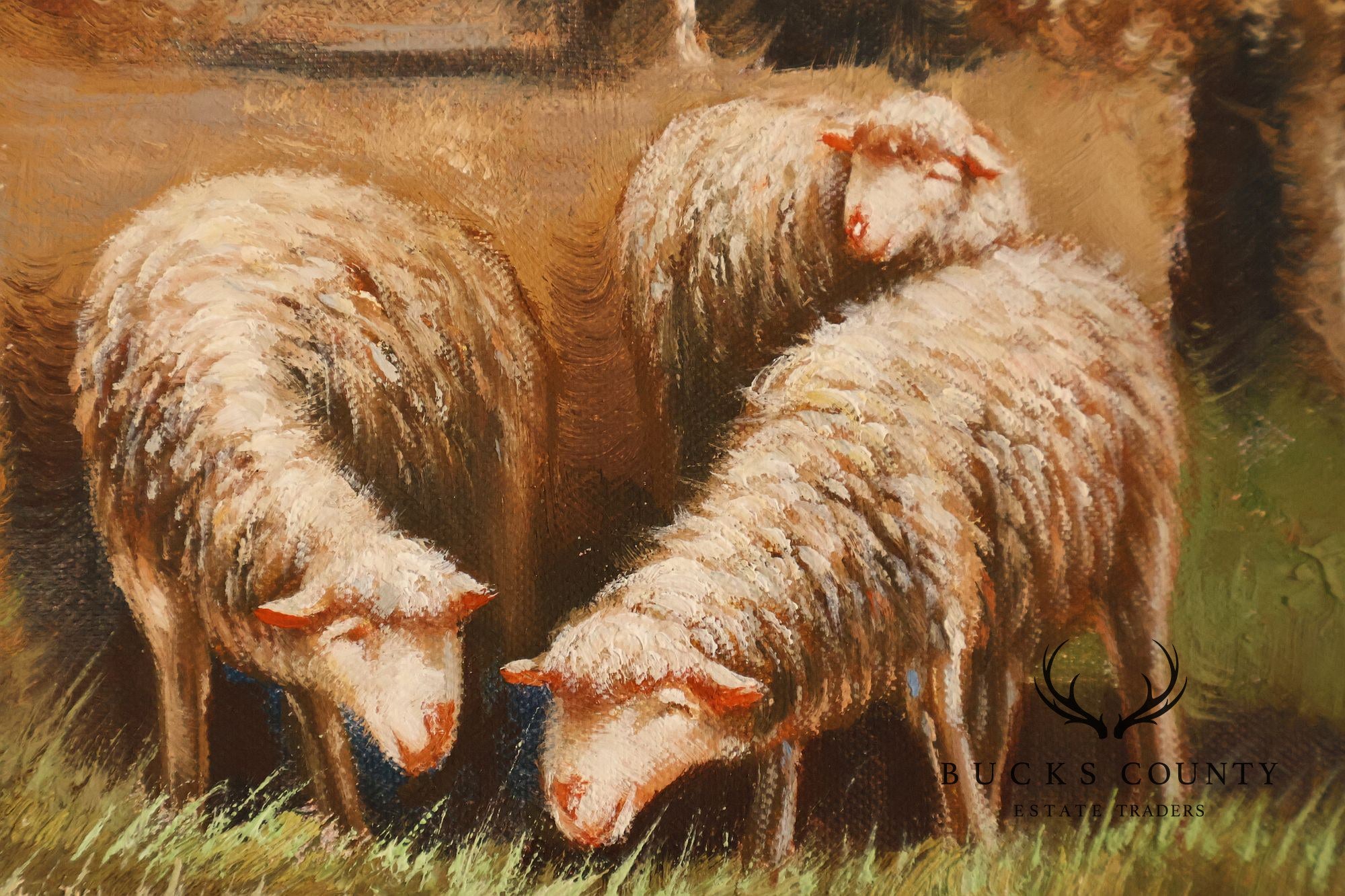 Continental Style Pair of Pastoral Landscape Paintings With Sheep