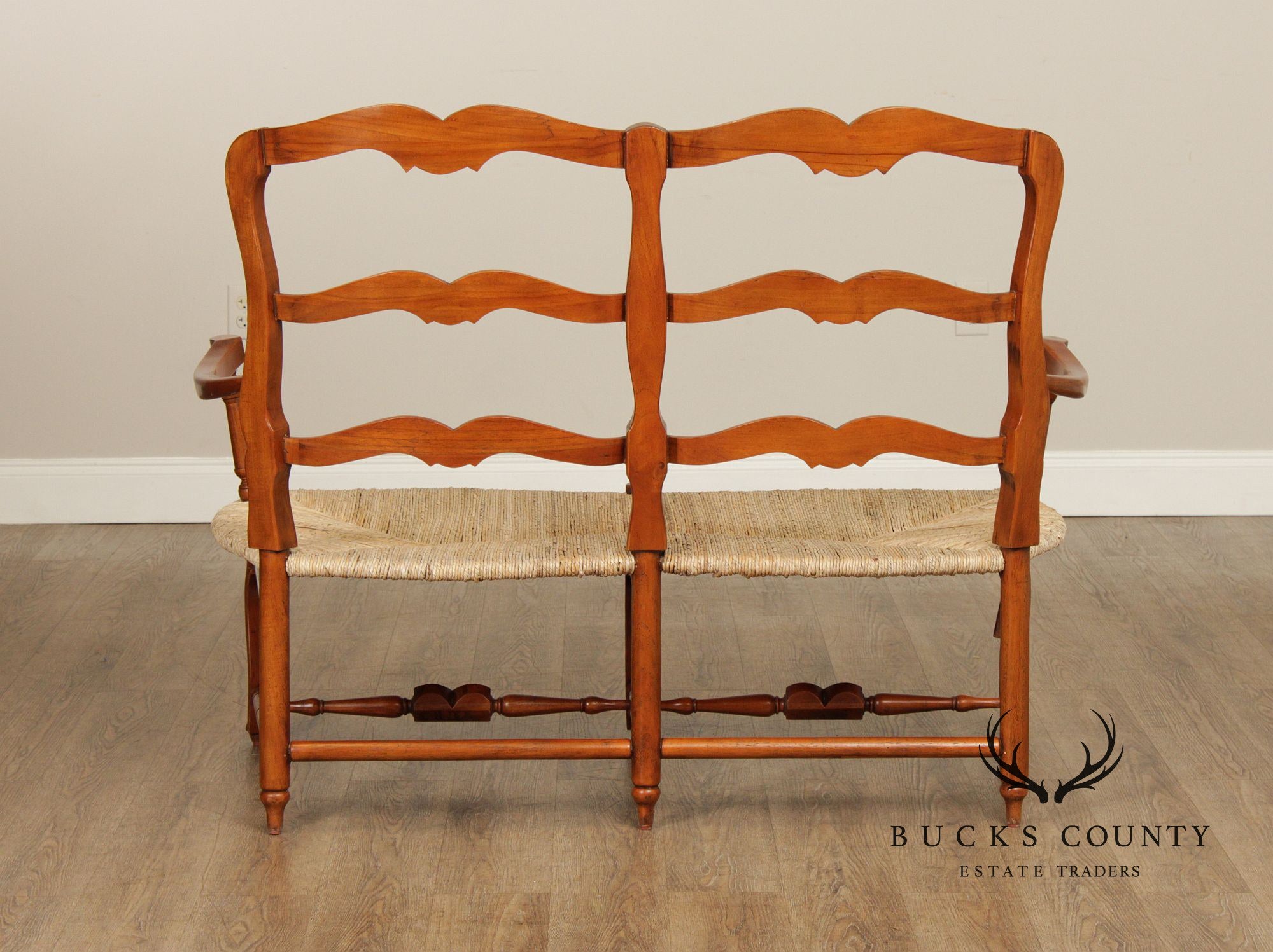 French Country Style Vintage Rush Seat Settee