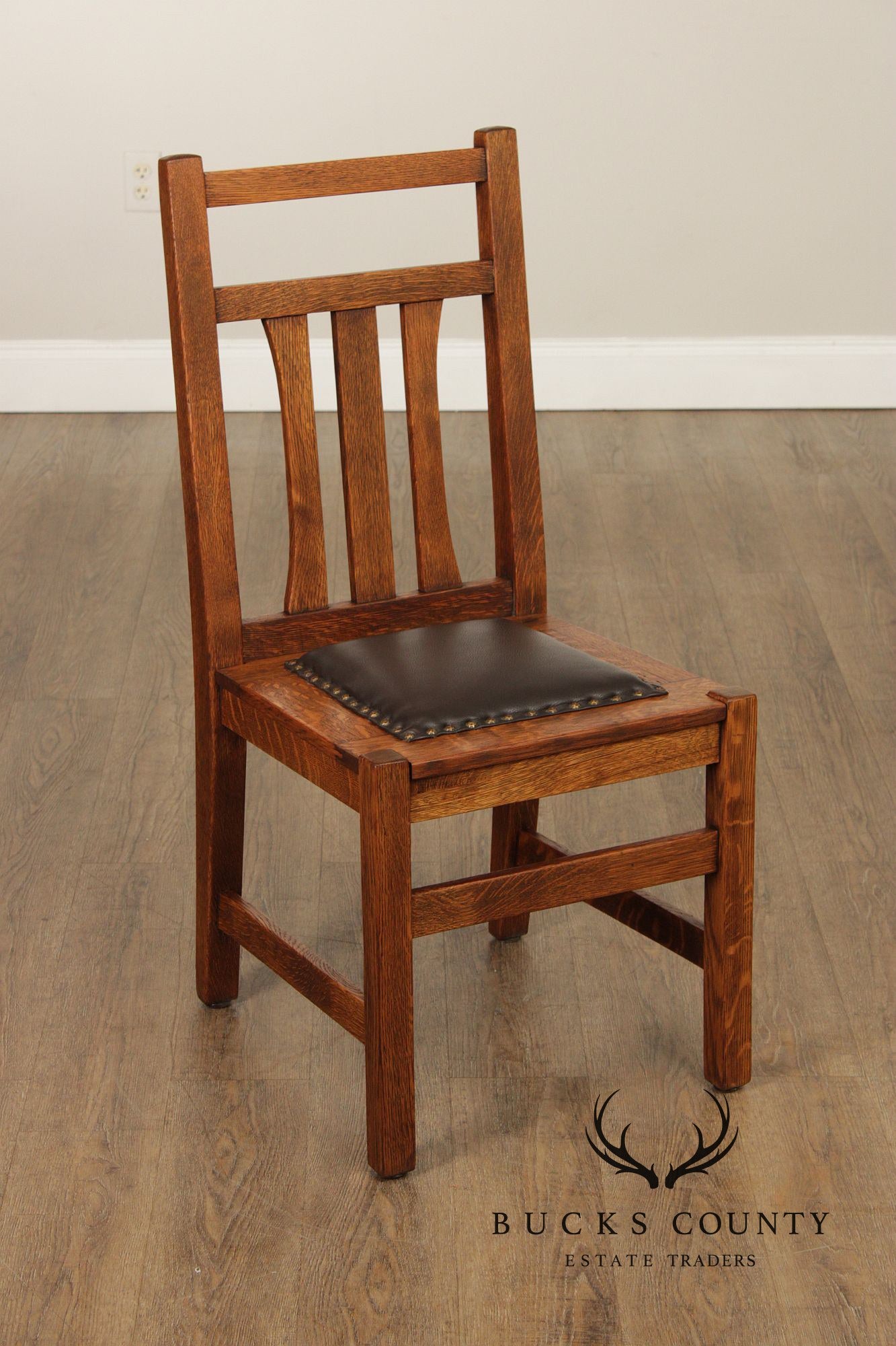 Antique Mission Oak Set of Five Dining Side Chairs