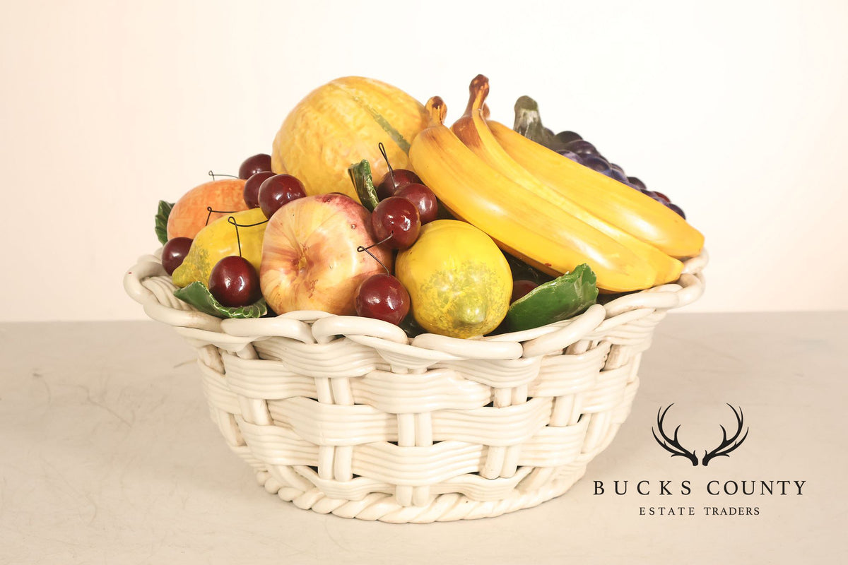 Italian Glazed Ceramic Fruit Basket Centerpiece