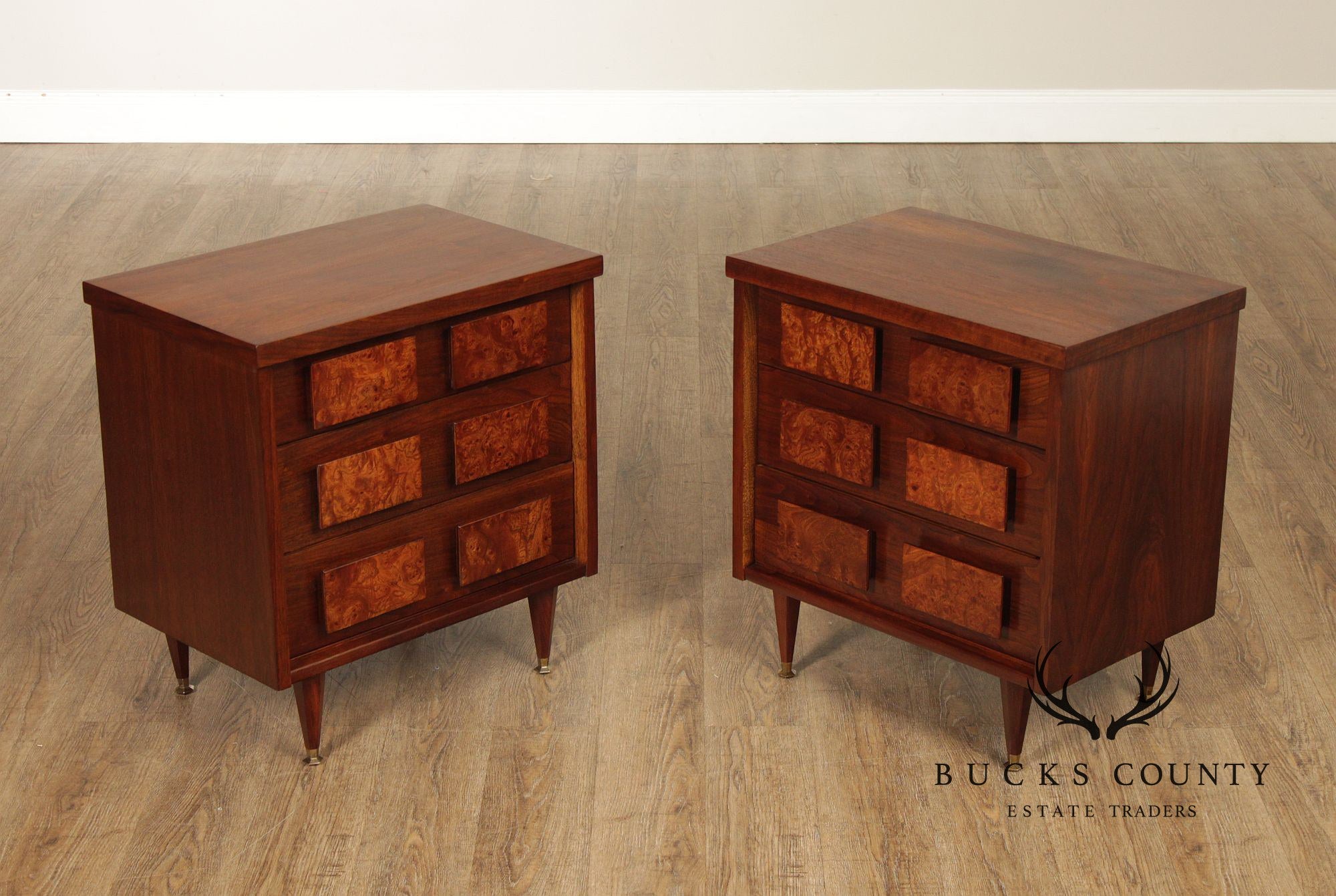 Mid Century Modern Pair of Walnut Nightstands