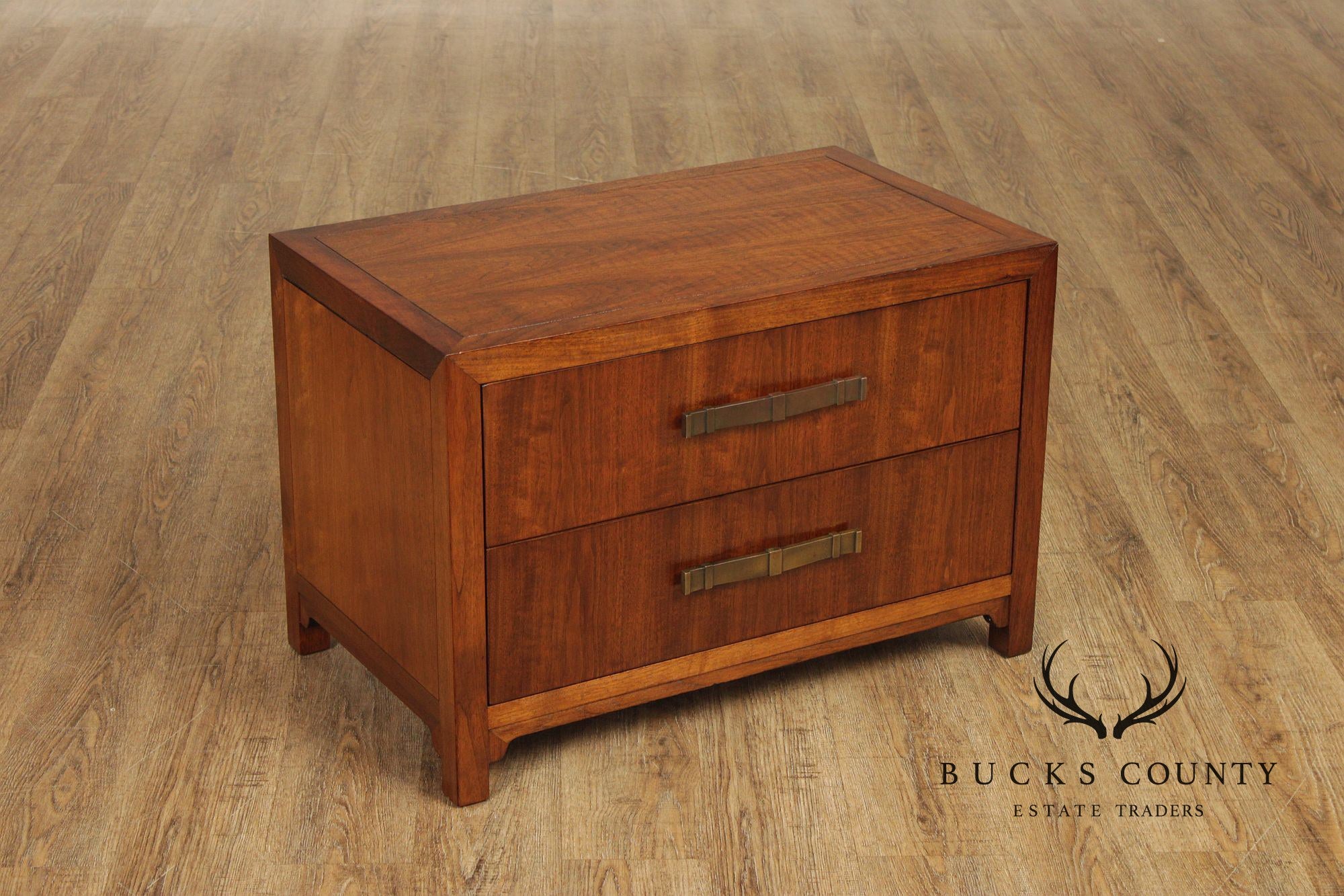 Heritage Mid Century Modern Pair of Walnut Two-Drawer Nightstands