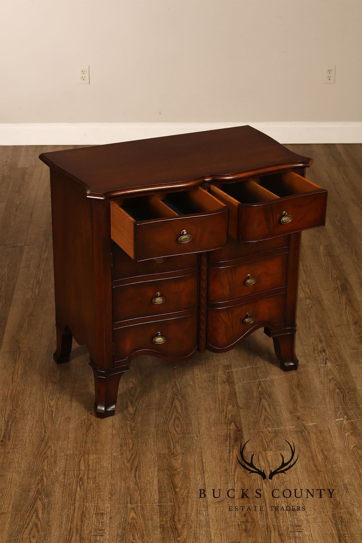 Traditional Mahogany Pair Of  Bow Front Two Drawer And Two Door Cabinets