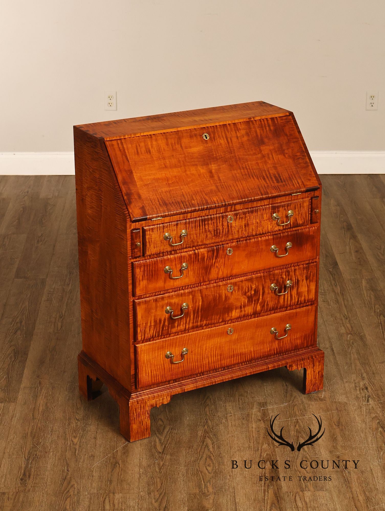 Custom Tiger Maple Slant Drop Front Secretary Desk
