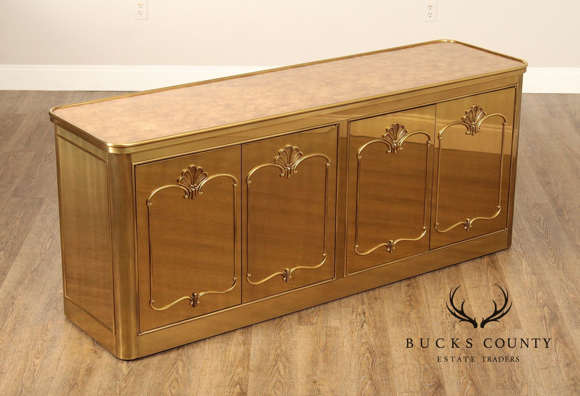 Mastercraft Hollywood Regency Brass and Burlwood Buffet