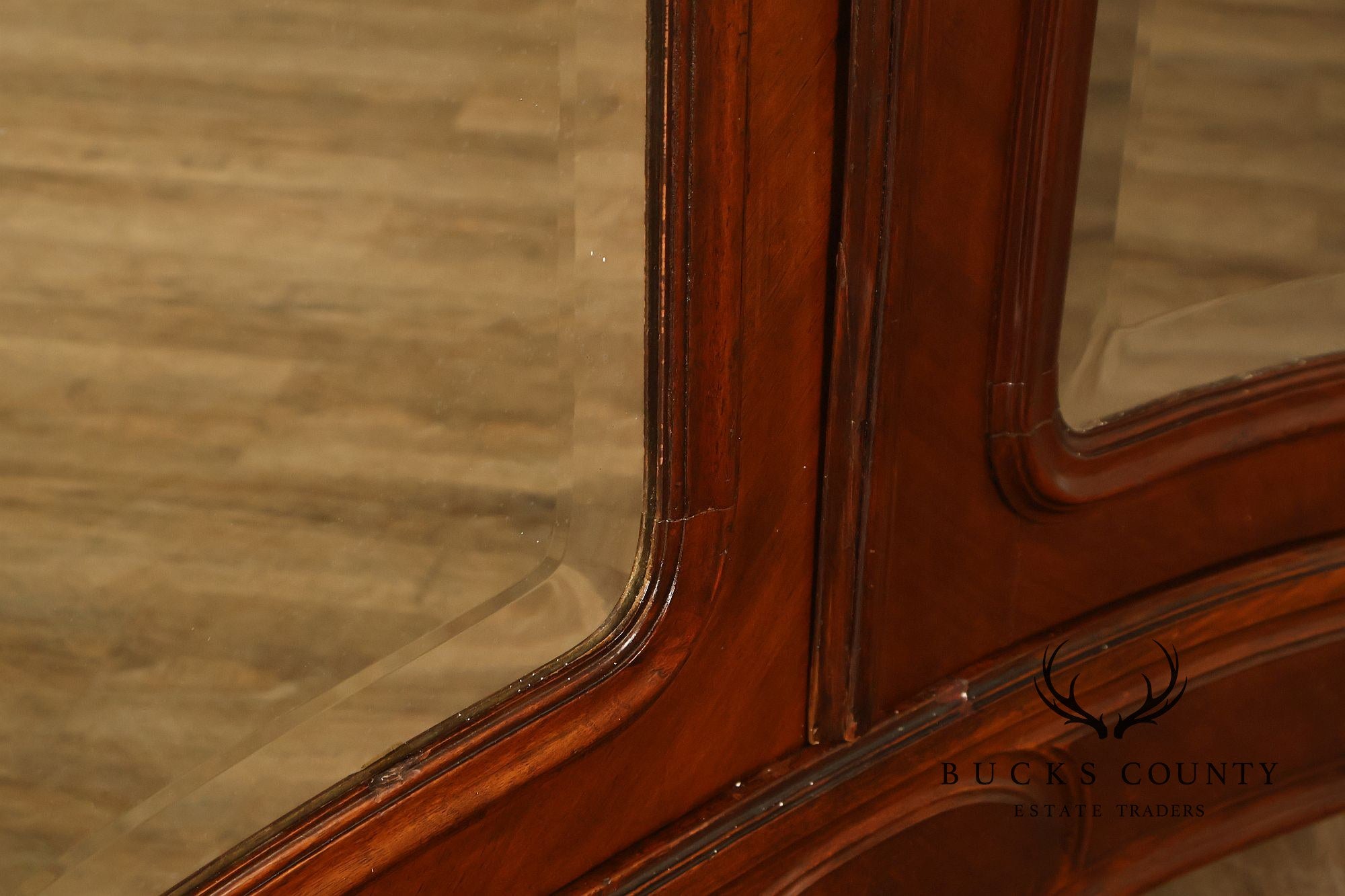French Louis XV Style Antique Carved Mahogany Mirrored Armoire