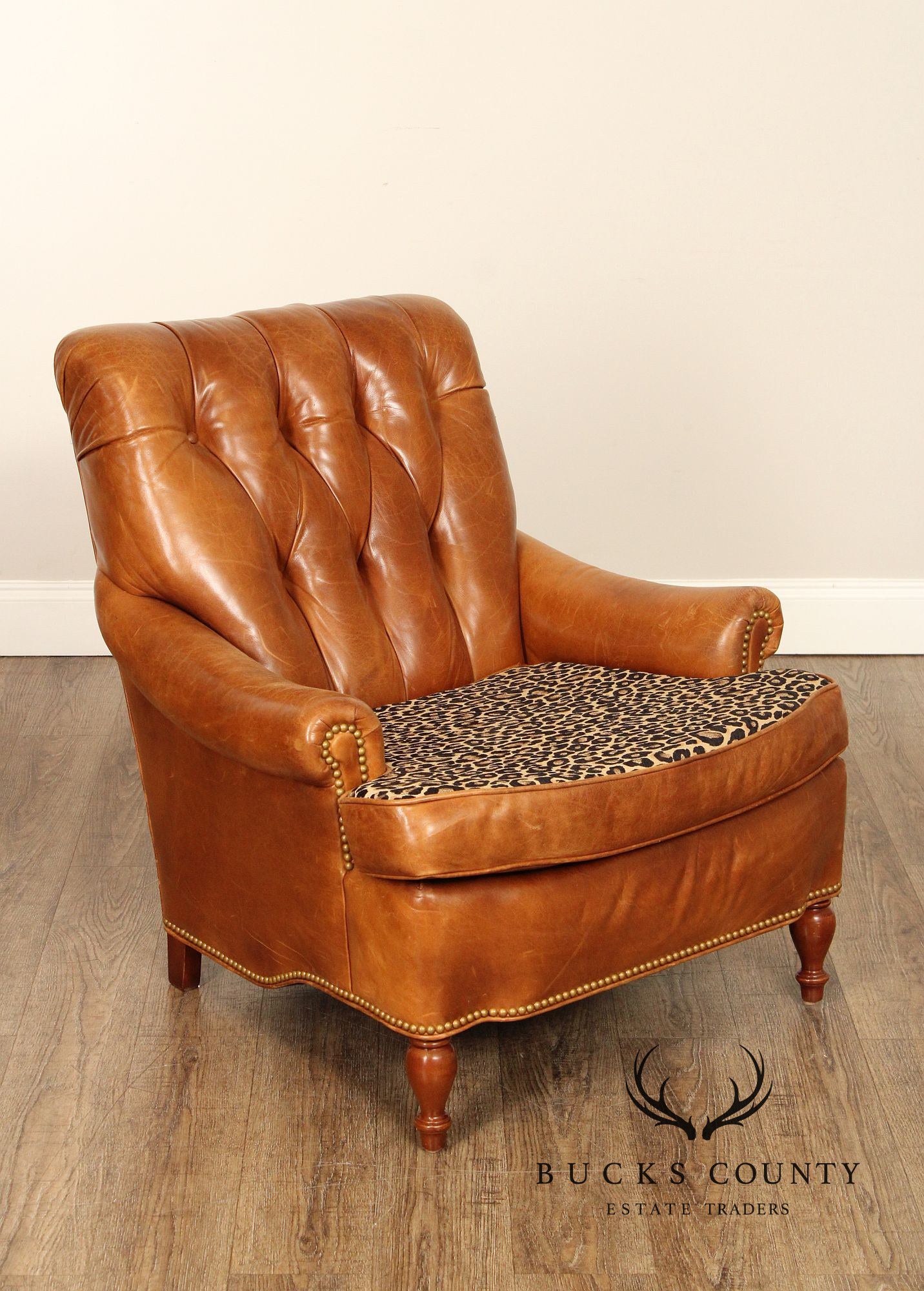 Hancock & Moore Cognac Leather Chesterfield Armchair and Ottoman