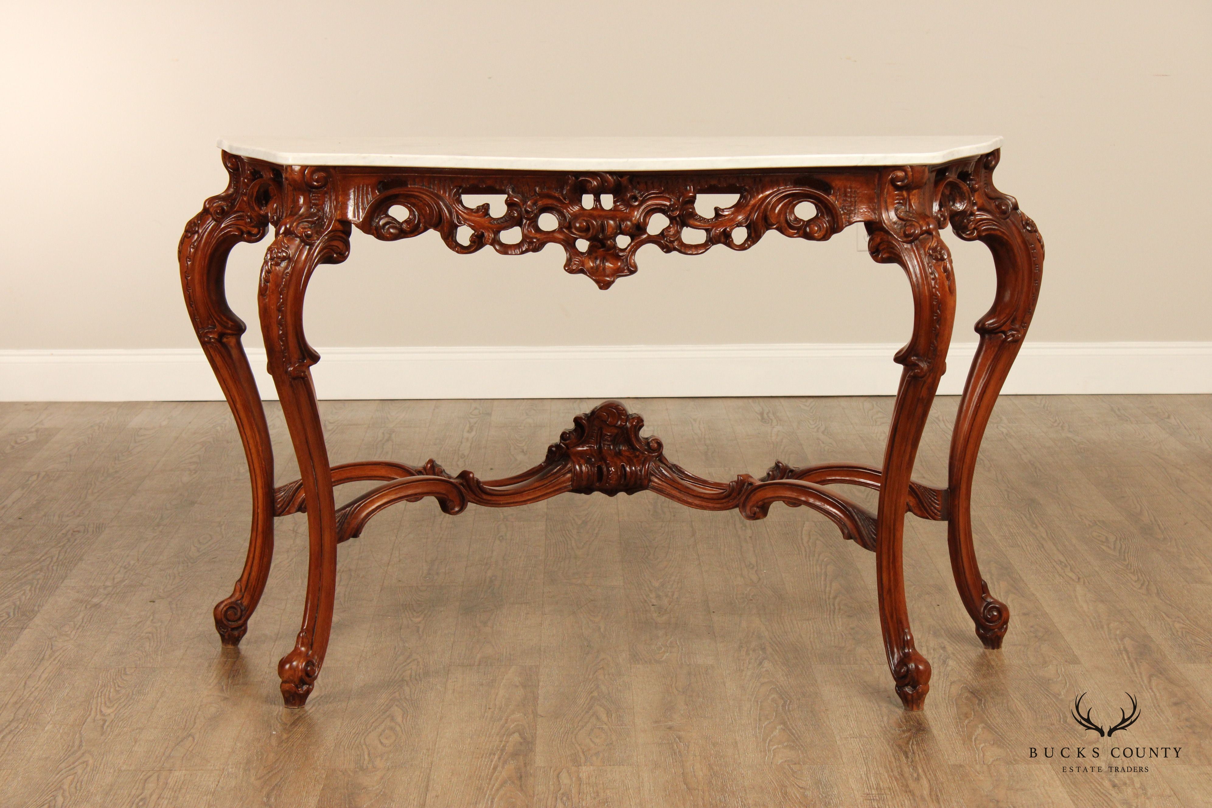 Italian Rococo Style Marble Top Console Table