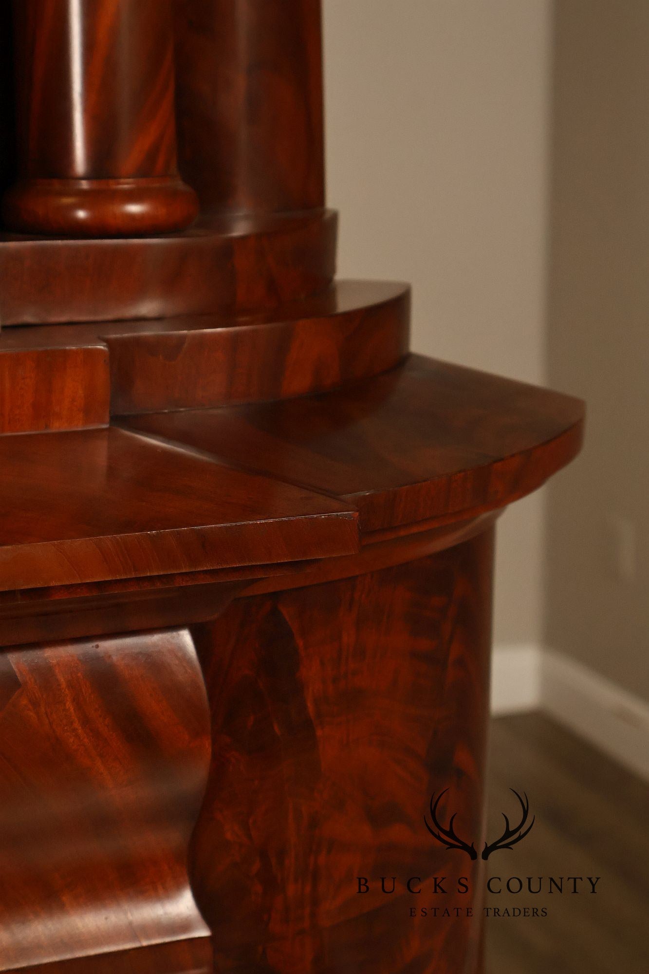 Antique Mahogany Biedermeier Two Piece Corner Cabinet