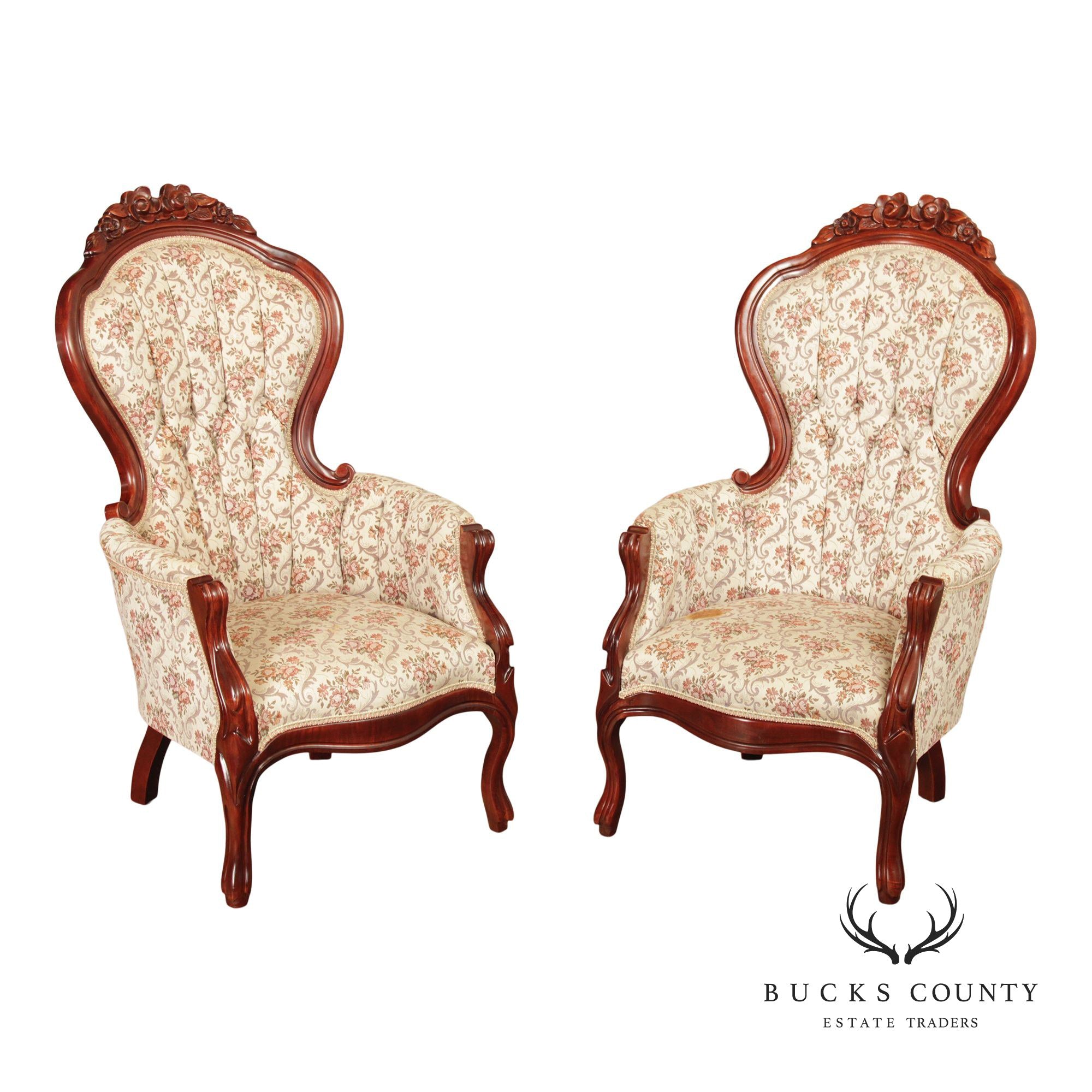 Kimball Furniture Victorian Style Pair of Parlor Armchairs