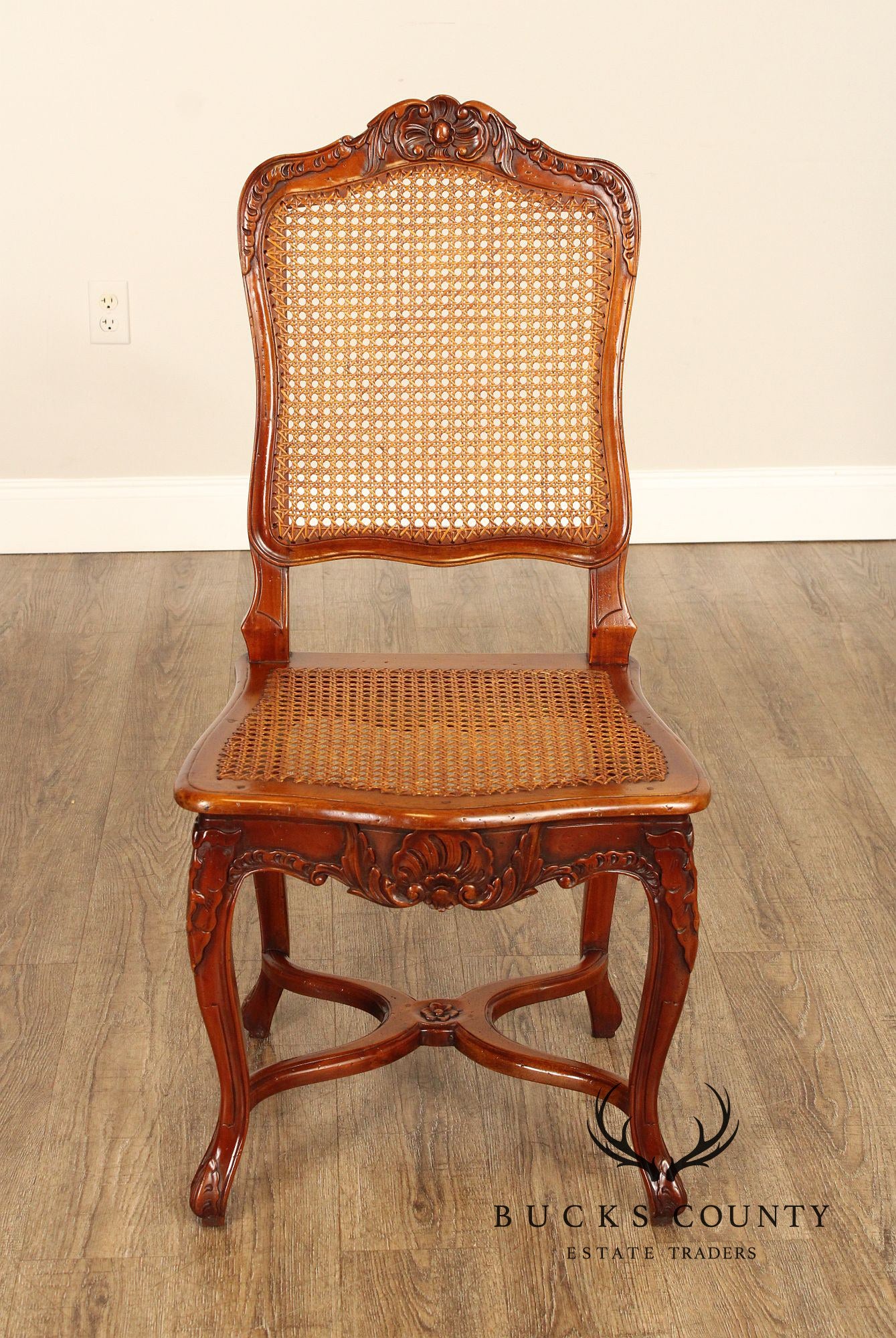 French Louis XV Style Set of Six Caned Dining Chairs