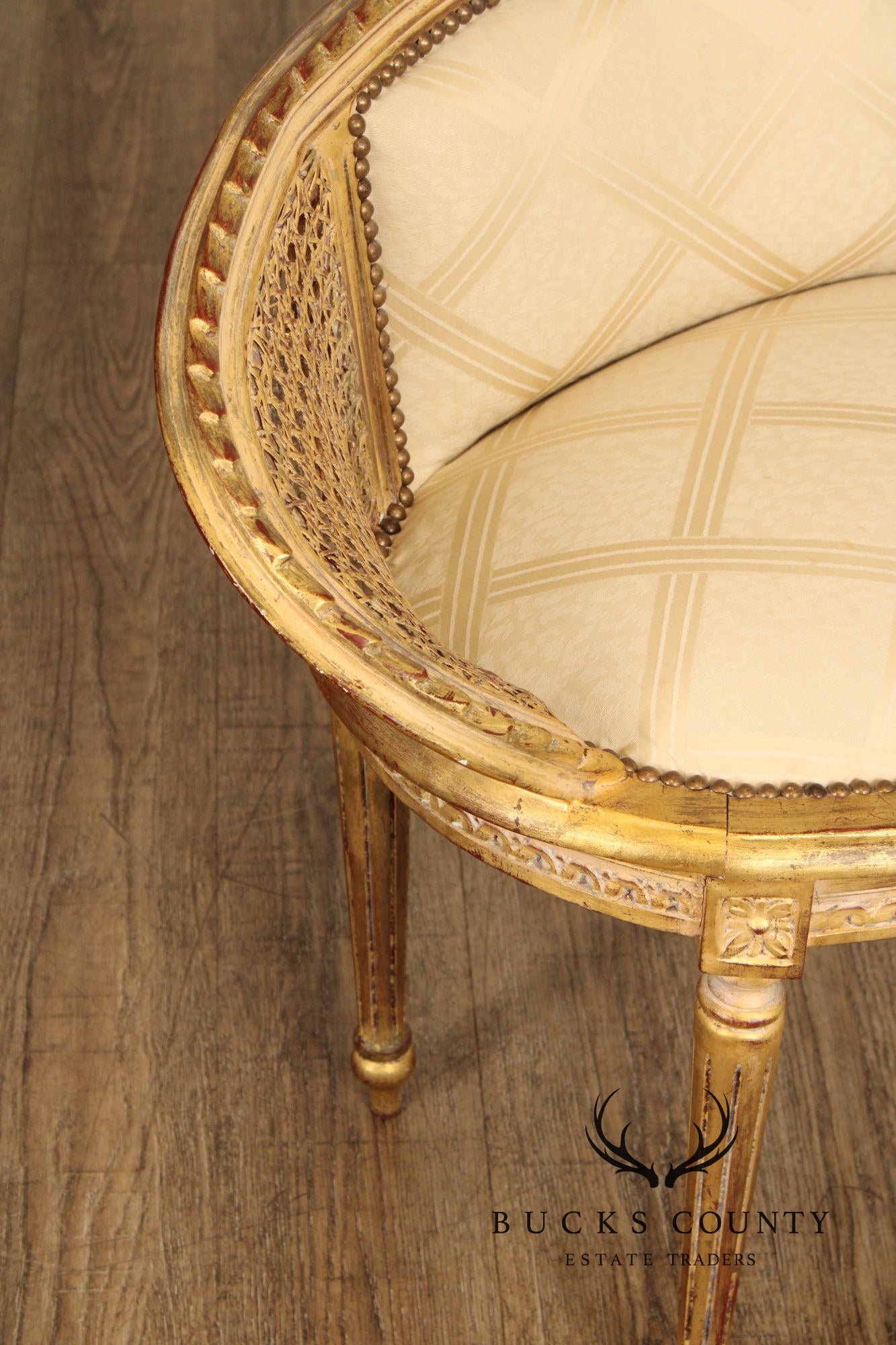 French Louis XVI Style Giltwood and Caned Vanity Stool