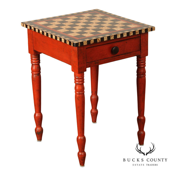 Antique Sheraton Painted Checker Board Top Side Table