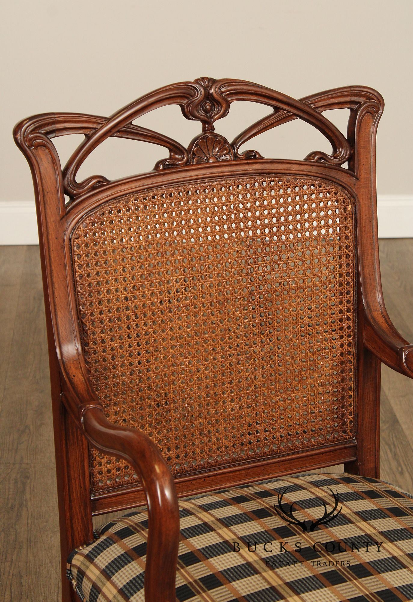 FRENCH ART NOUVEAU STYLE CANE BACK ARMCHAIR