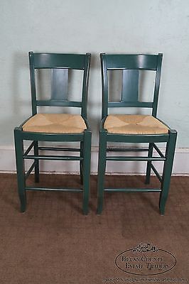 Quality Pair of French Country Style Painted Rush Seat Bar Stools