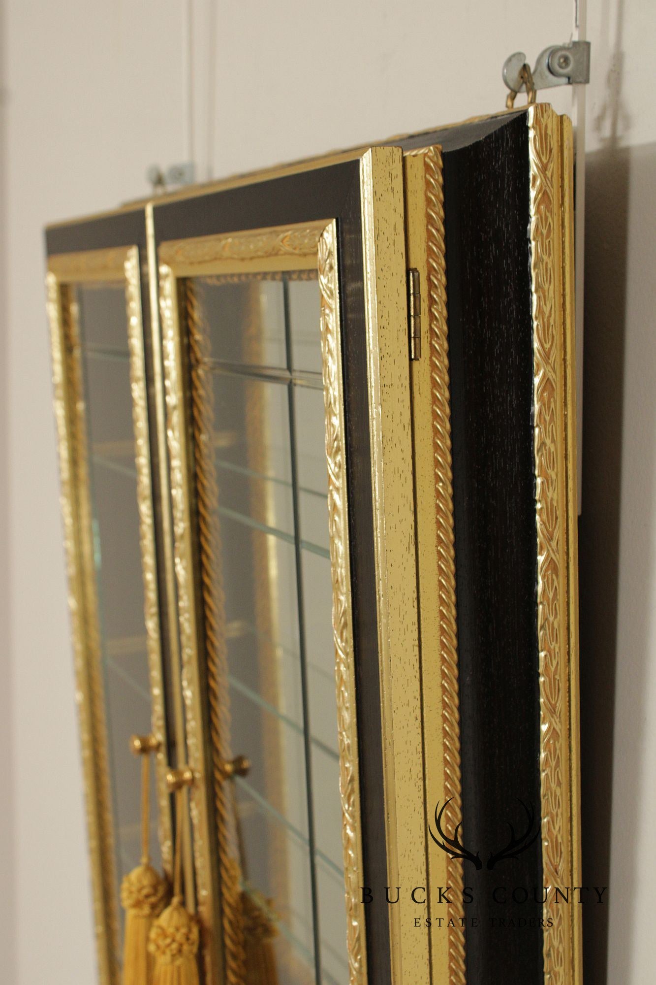 Neiman Marcus Italian Regency Style Ebonized and Partial Gilt Wall Vitrine