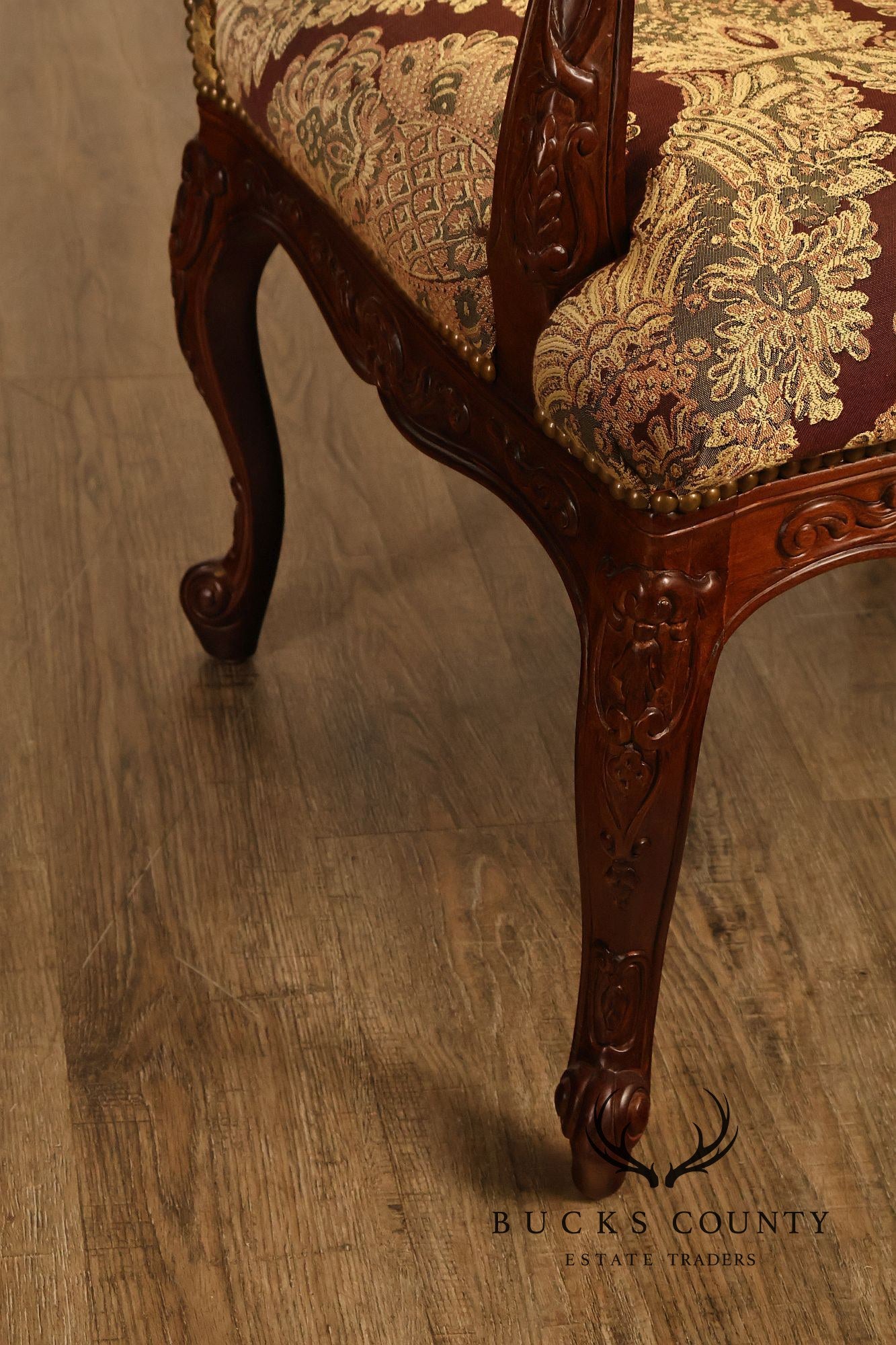 French Louis XV Style Carved Wood Upholstered Armchair