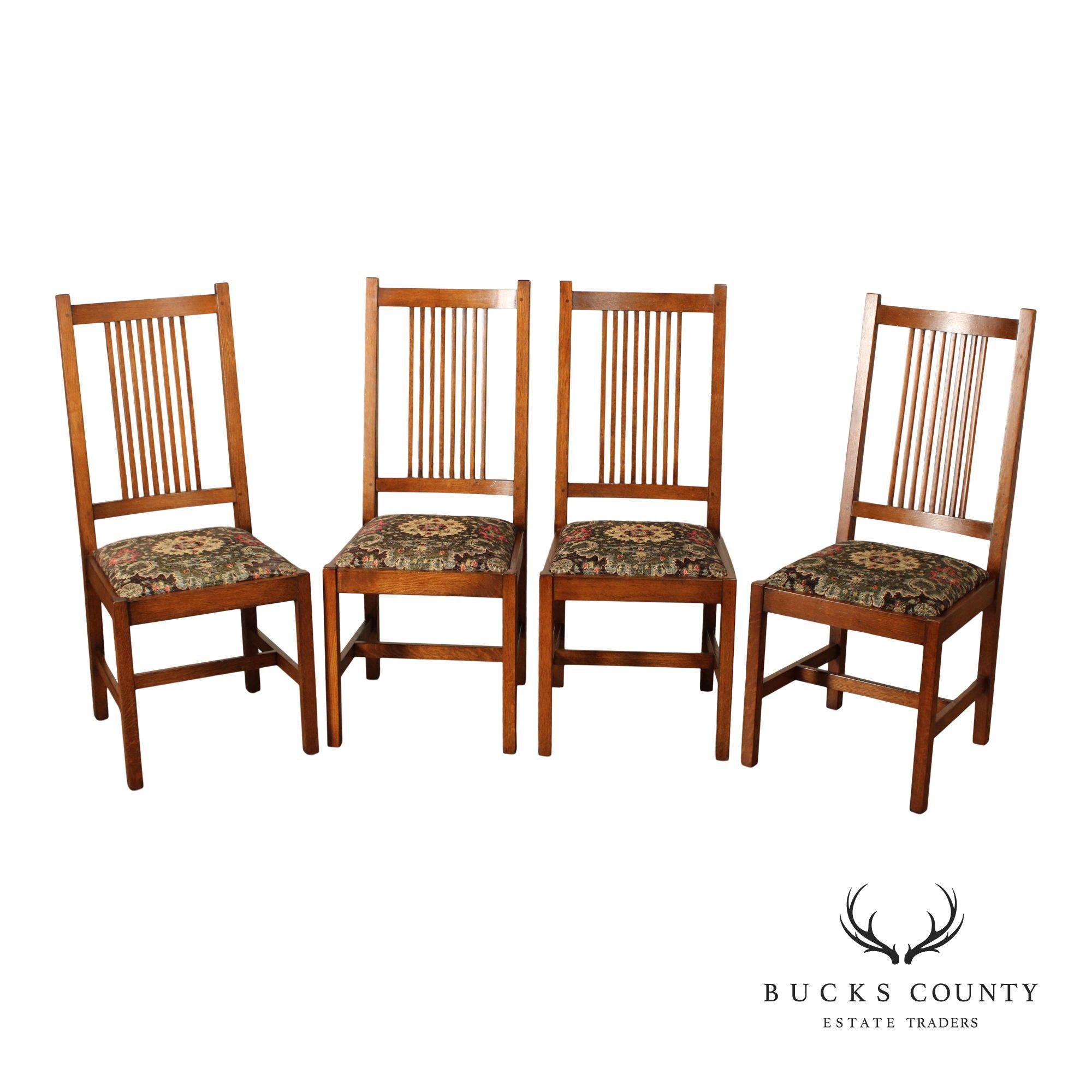 Stickley Mission Collection Set of Four Oak Spindle Dining Chairs