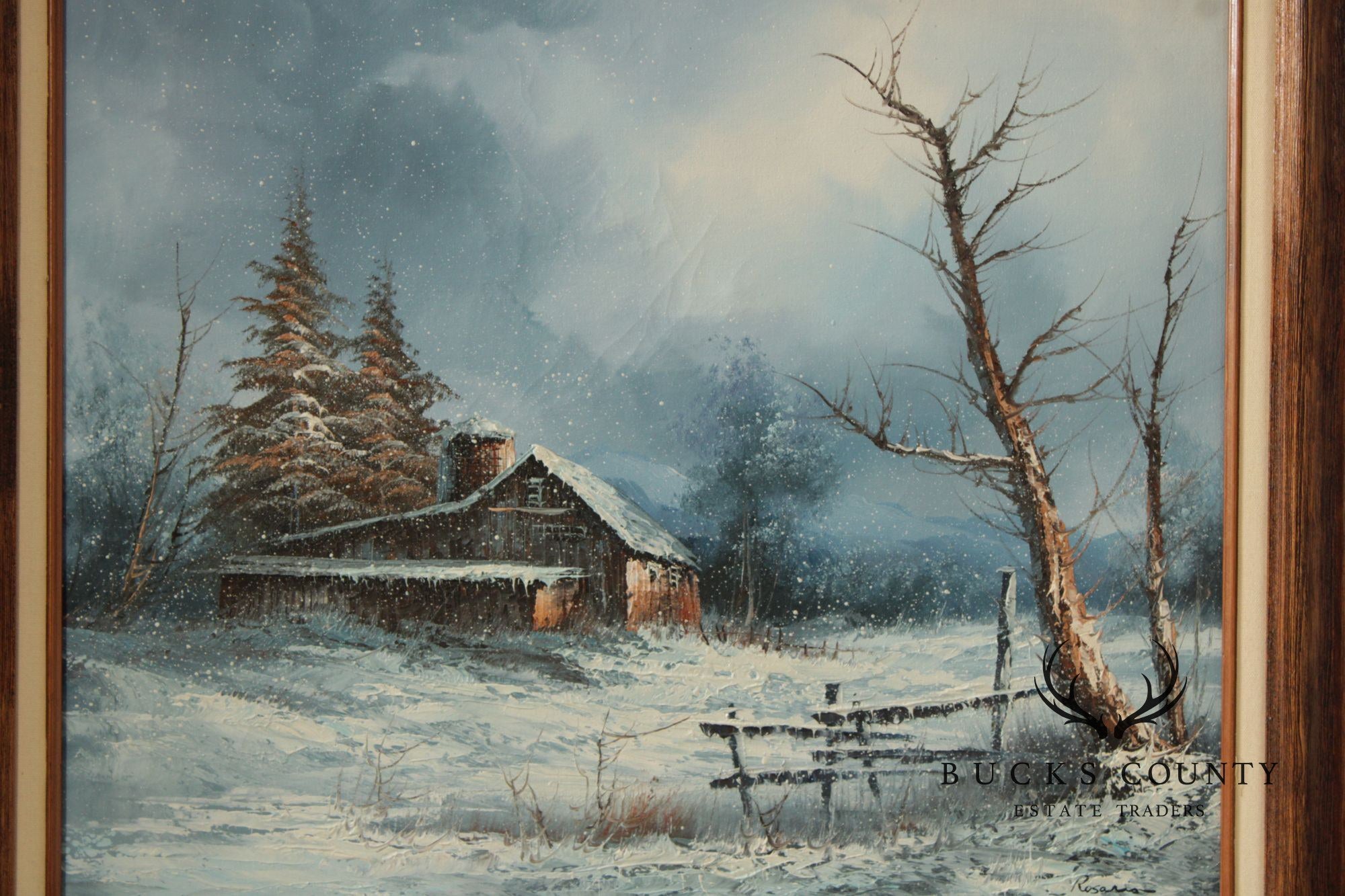 Rozario Winter Landscape Oil Painting, Barn in Snow