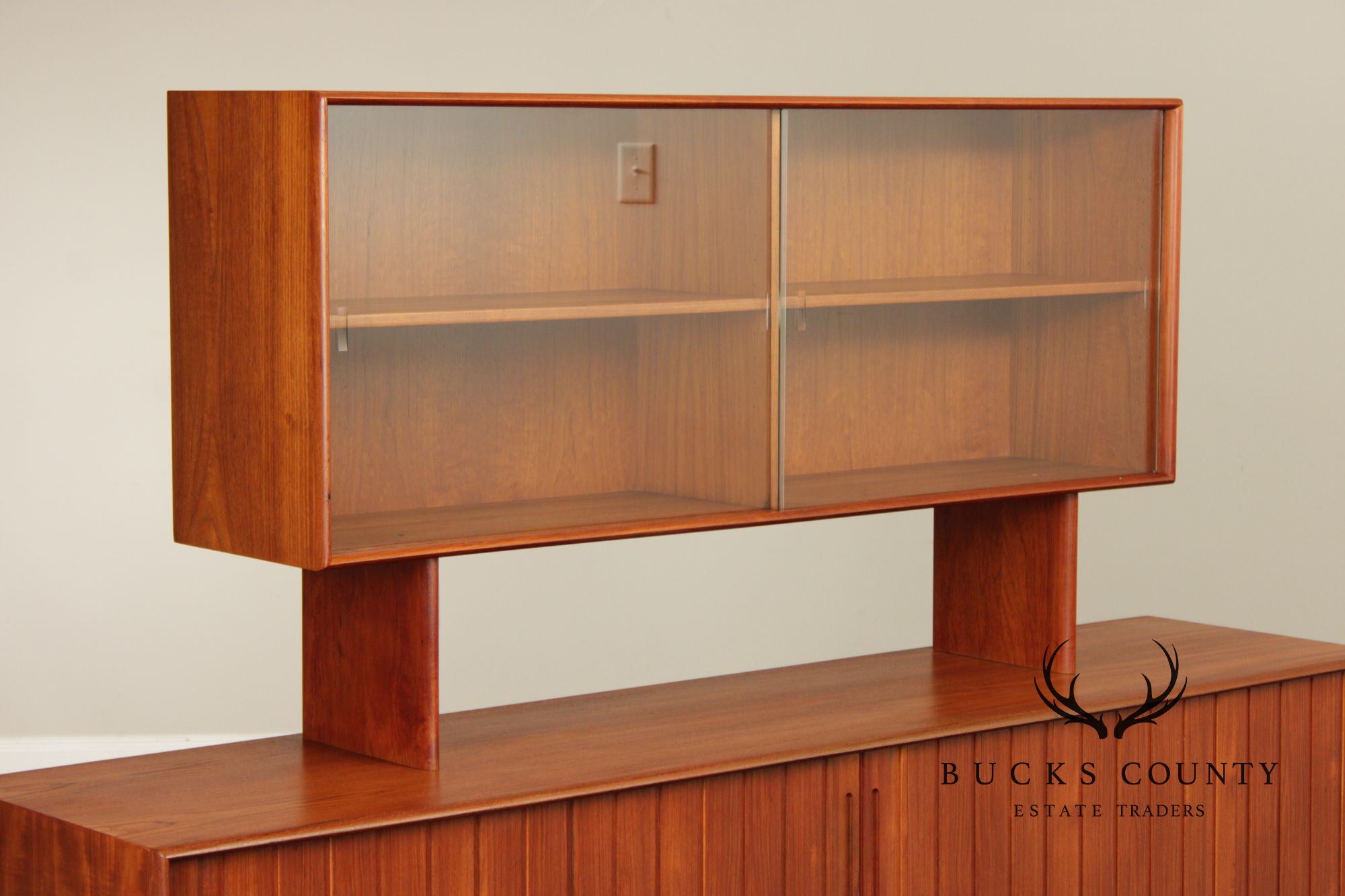 Danish Mid-Century Modern Teak Credenza With Floating Hutch