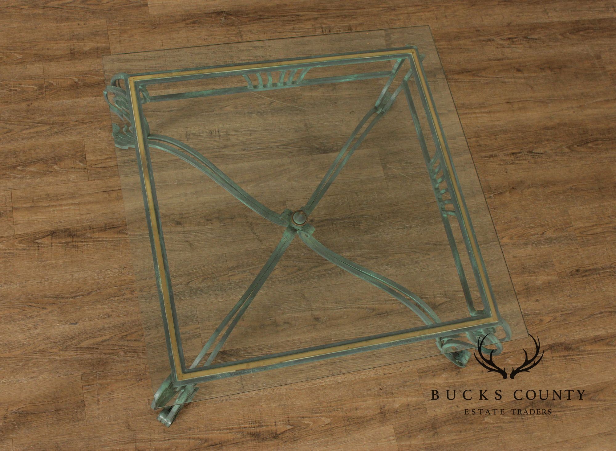 Baroque Style Glass Top Wrought Iron Coffee Table