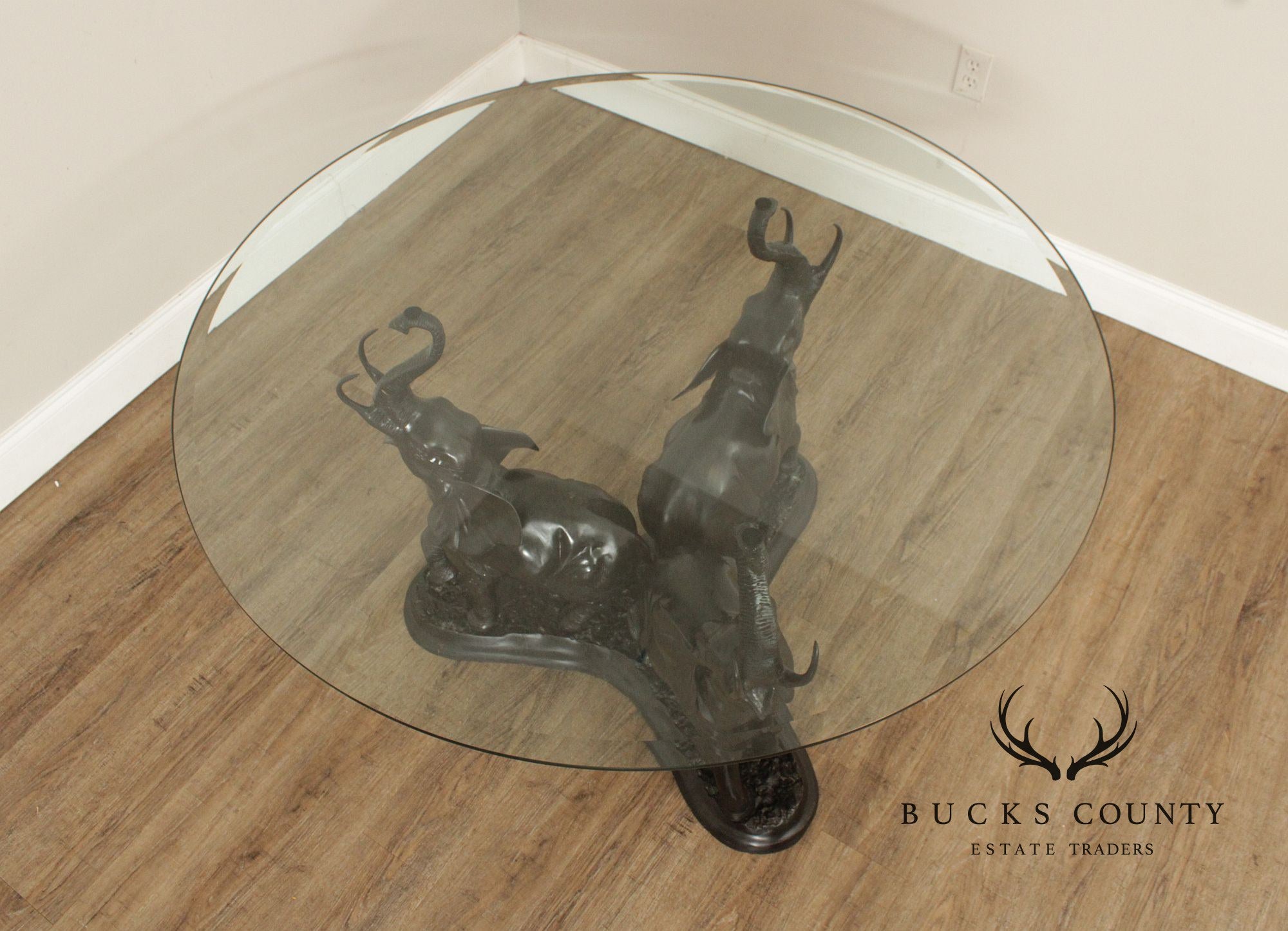 Contemporary Glass Top Bronze Elephants Center Table