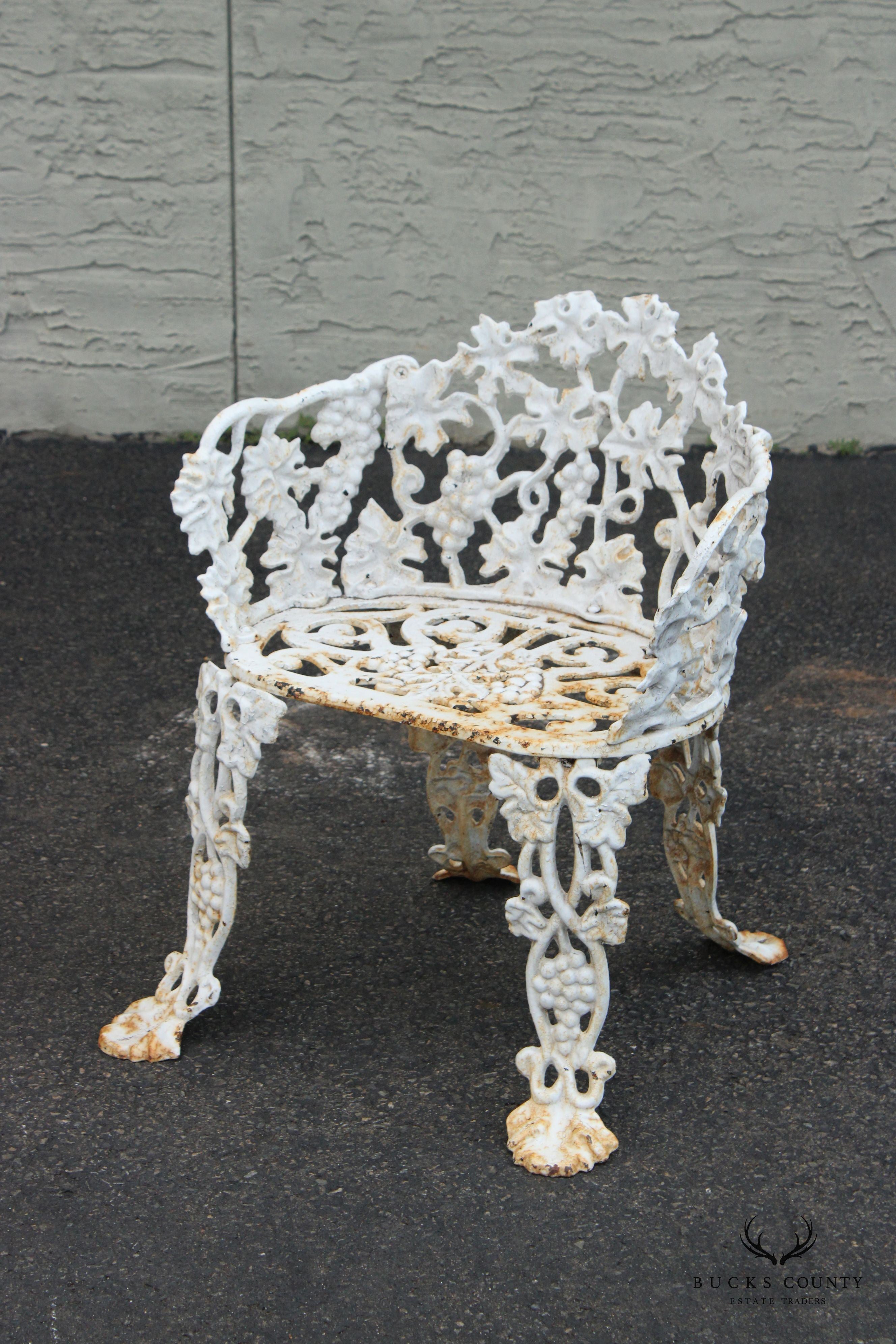 Victorian Style Pair Cast Iron Grapevine Leaves Garden Chairs